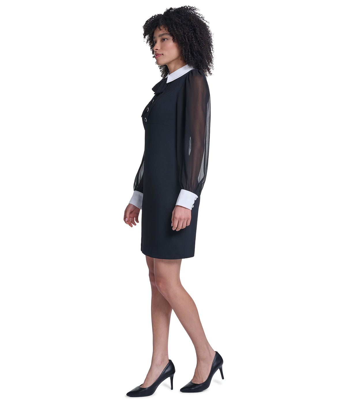 SHEER SLEEVE CONTRAST COLLAR SHEATH VIEW 3