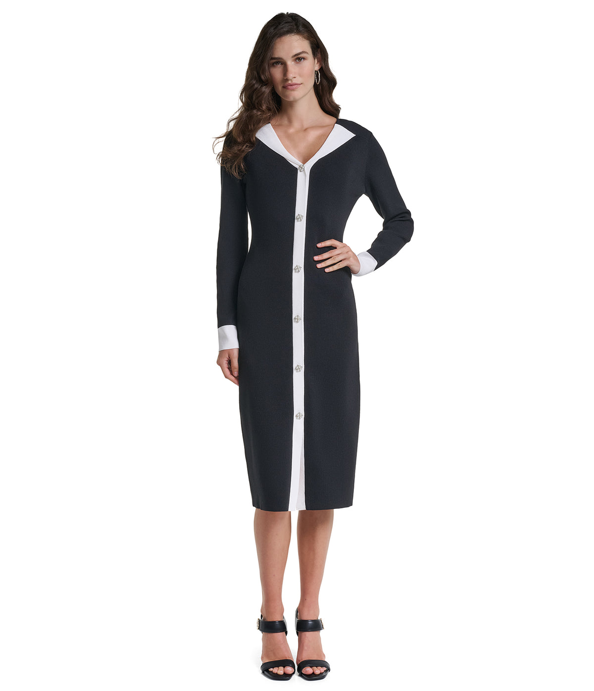 PEARL BUTTON MIDI SWEATER DRESS VIEW 5