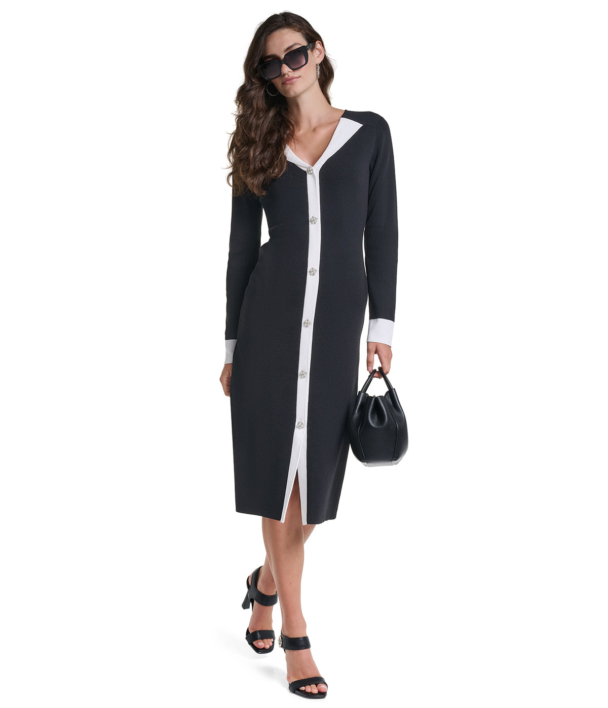 PEARL BUTTON MIDI SWEATER DRESS VIEW 1