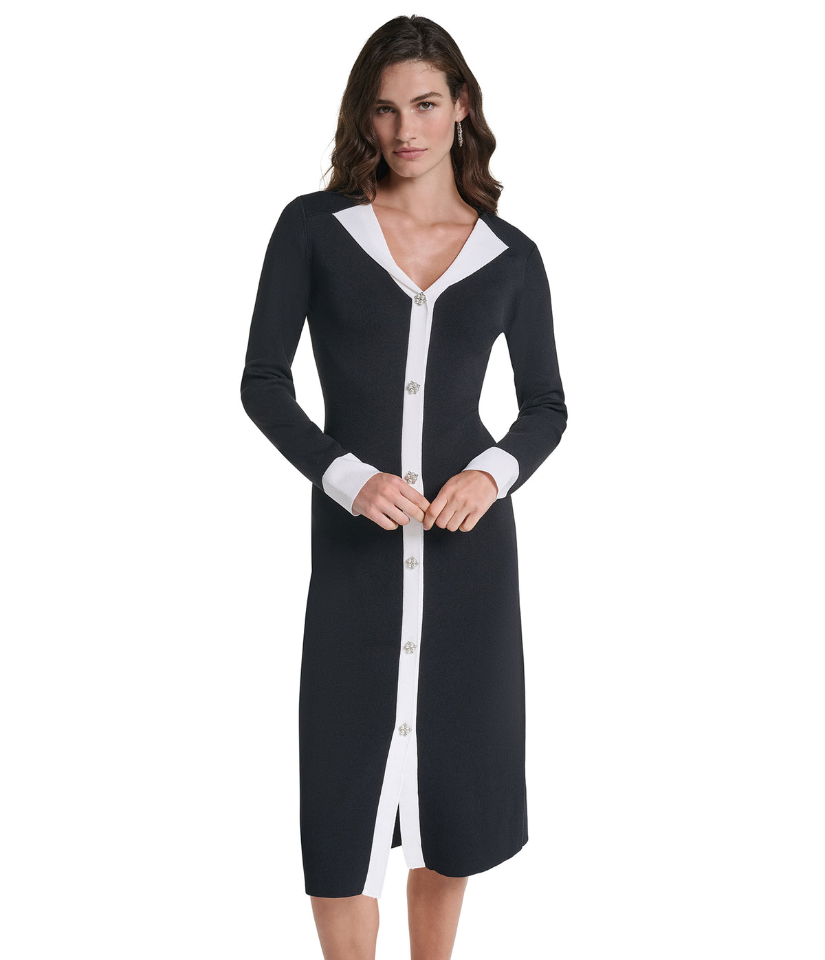 PEARL BUTTON MIDI SWEATER DRESS VIEW 2