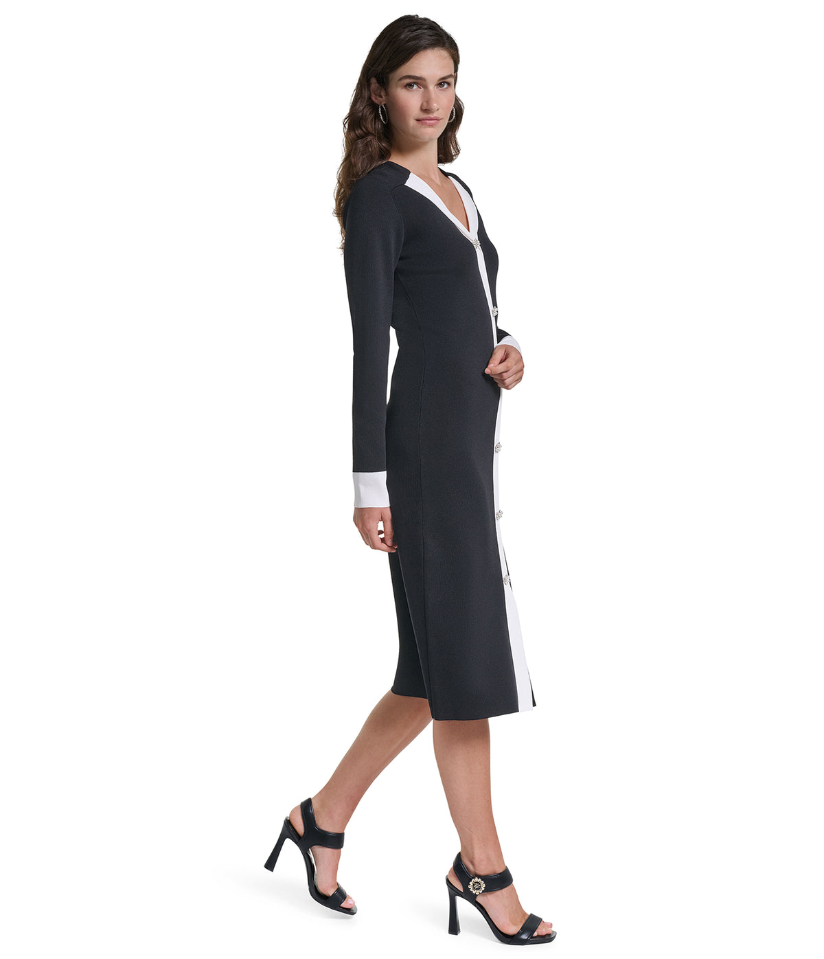 PEARL BUTTON MIDI SWEATER DRESS VIEW 4