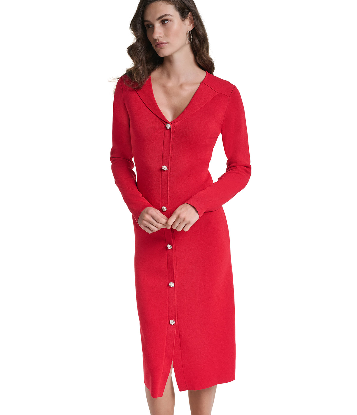 PEARL BUTTON MIDI SWEATER DRESS VIEW 1