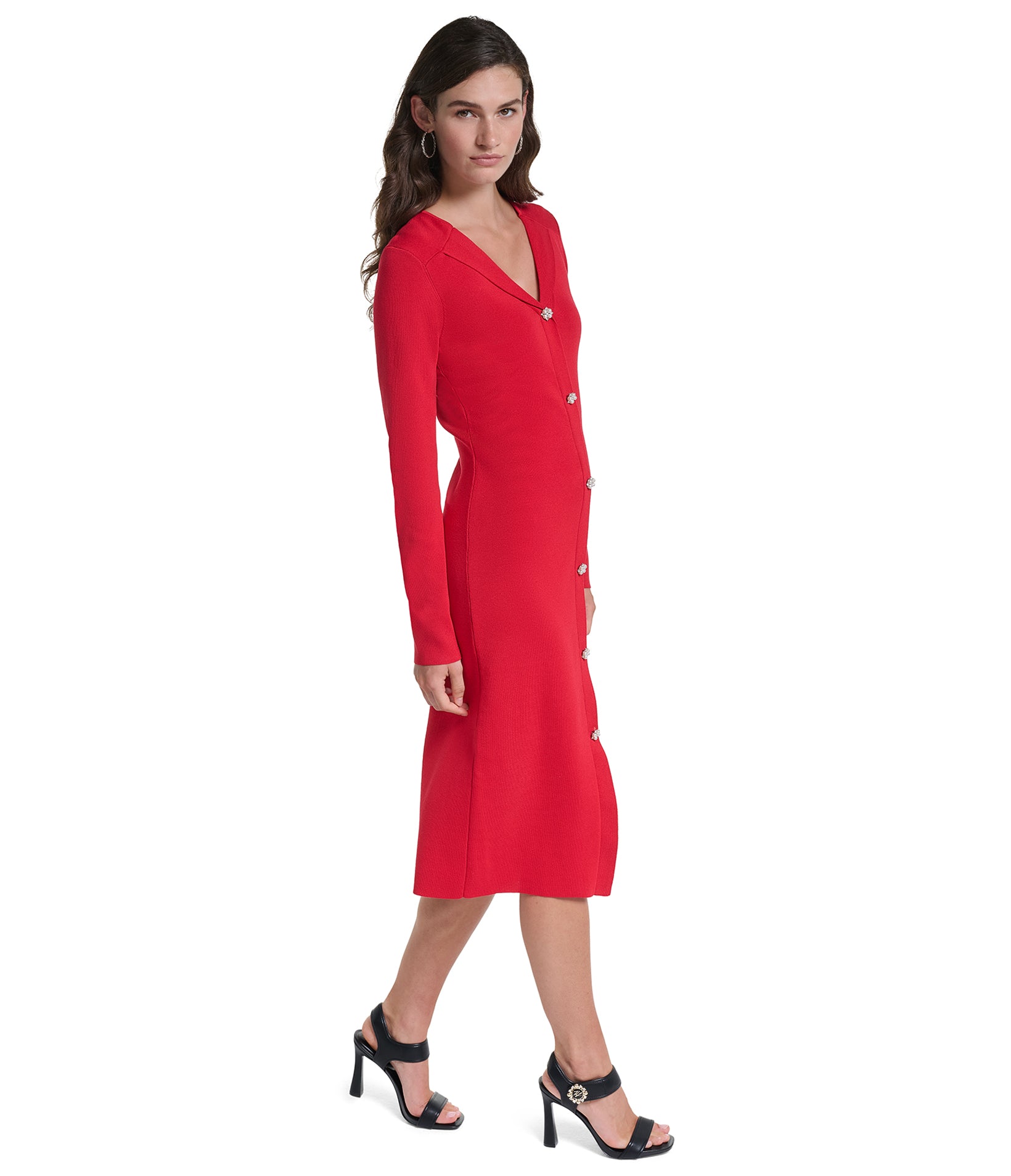 PEARL BUTTON MIDI SWEATER DRESS VIEW 3