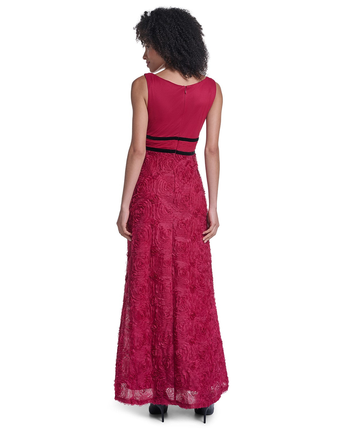 V-NECK TEXTURED ROSETTE BALLGOWN WITH VELVET TRIM View 2 | Products
