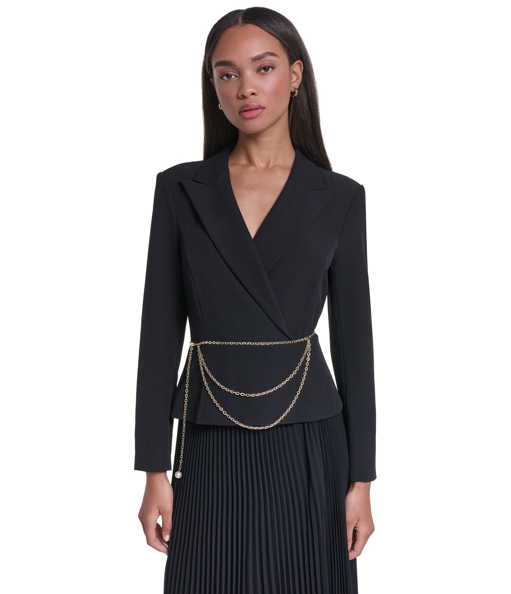 CREPE JACKET GOWN WITH SUNBURST PLEATED CHIFFON SKIRT VIEW 2