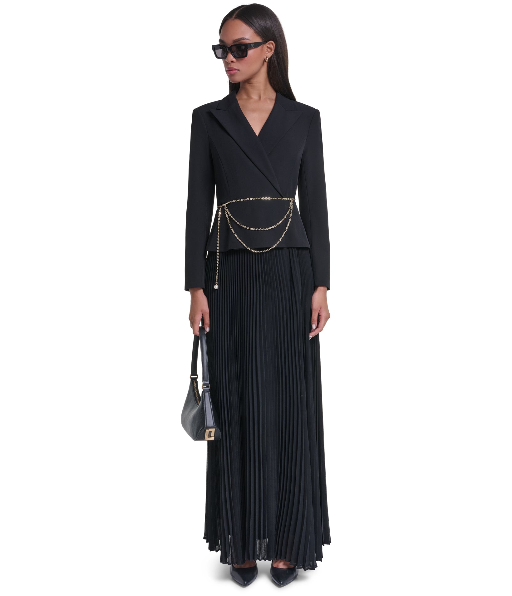 CREPE JACKET GOWN WITH SUNBURST PLEATED CHIFFON SKIRT VIEW 1
