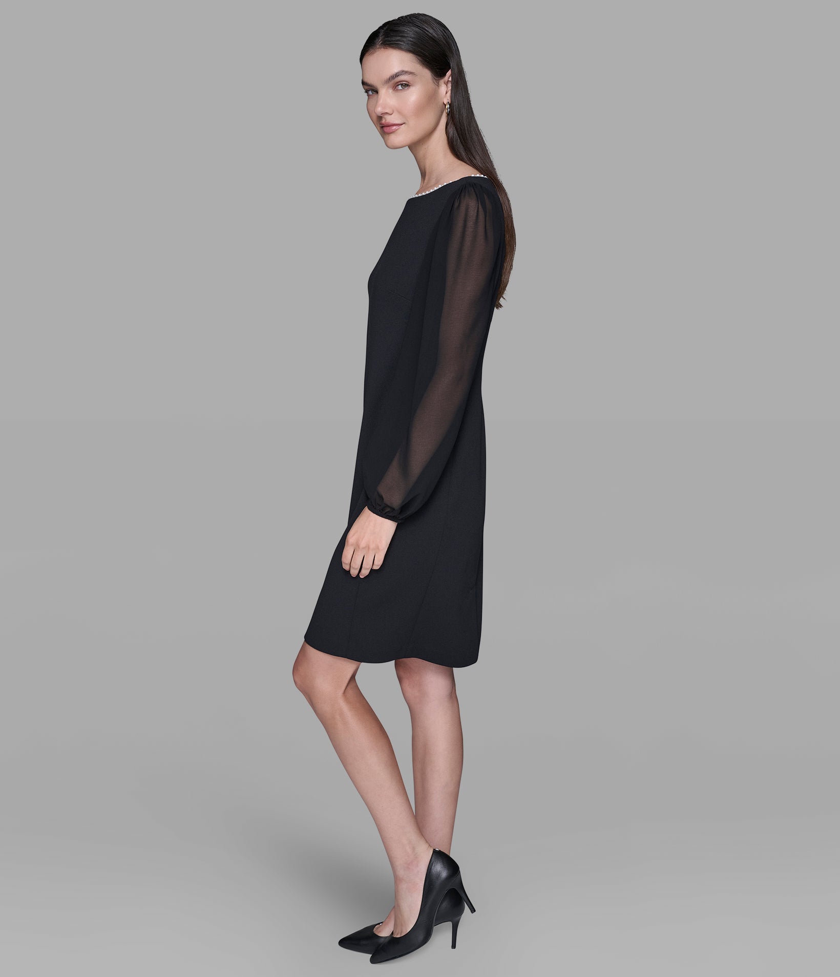 SCUBA CREPE DRESS WITH CHIFFON SLEEVE VIEW 3 | New Women's Clothing