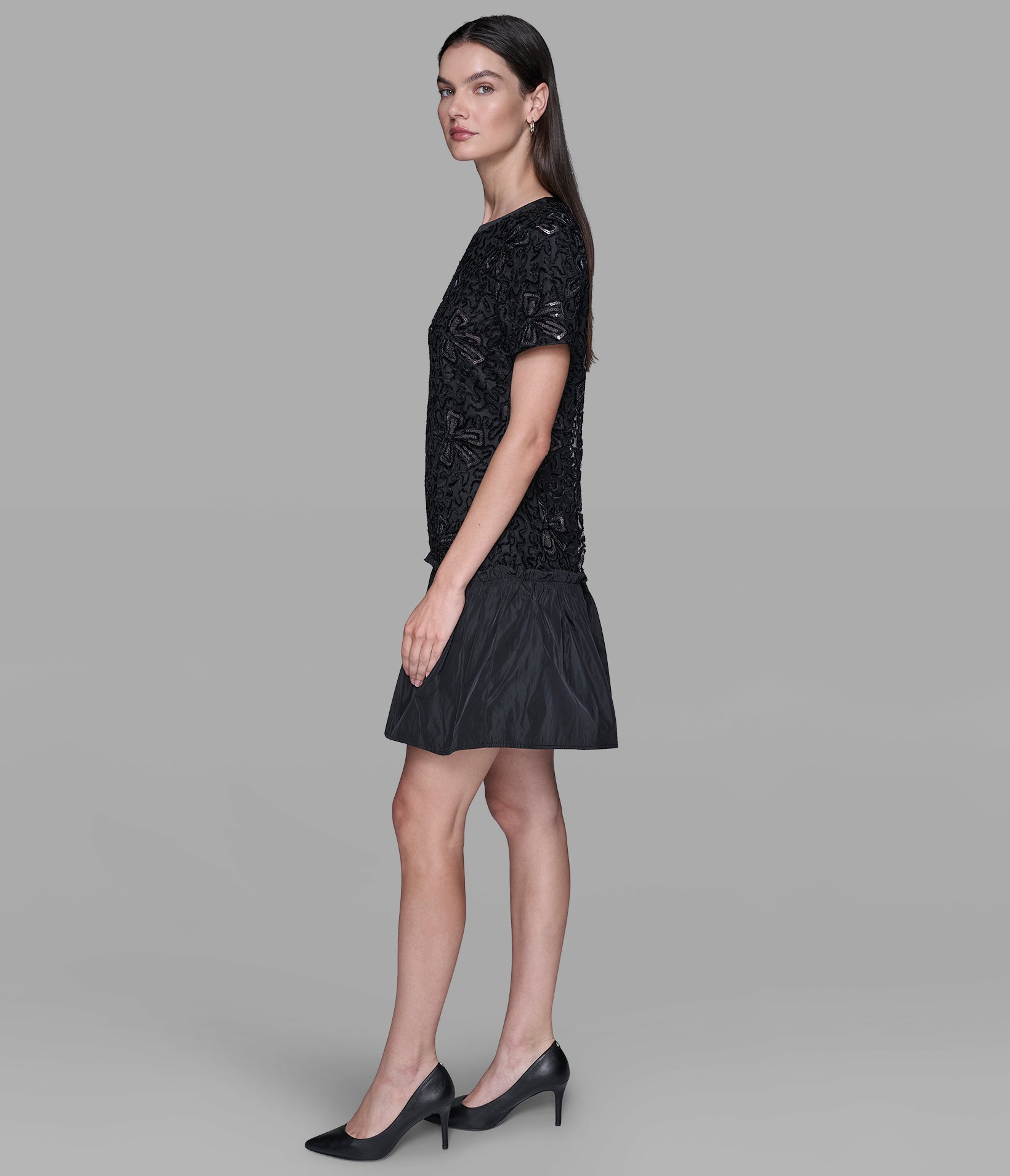 SHORT SLEEVE SEQUIN DROPWAIST DRESS VIEW 3 | Women's Sale