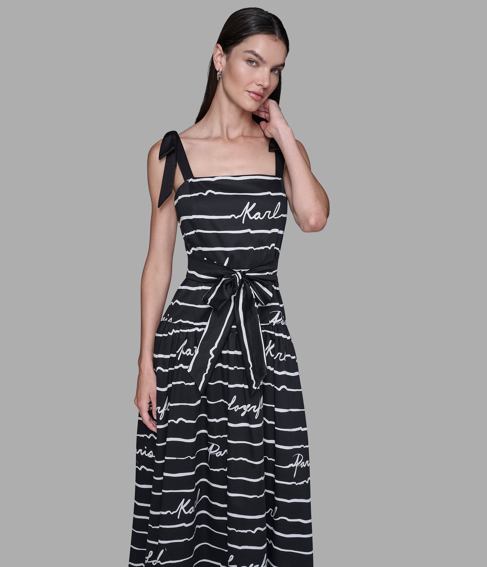 TIE-SHOULDER LOGO SCRIPT MIDI DRESS VIEW 4 | Women's Clothing