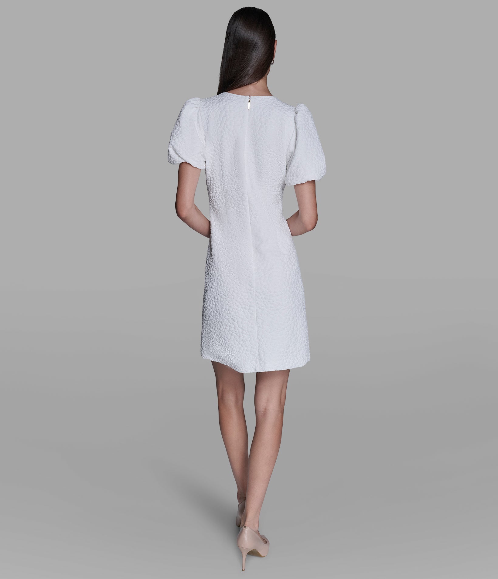 FLORAL JACQUARD DRESS WITH PUFF SLEEVES View 2 | Women's Dresses & Jumpsuits