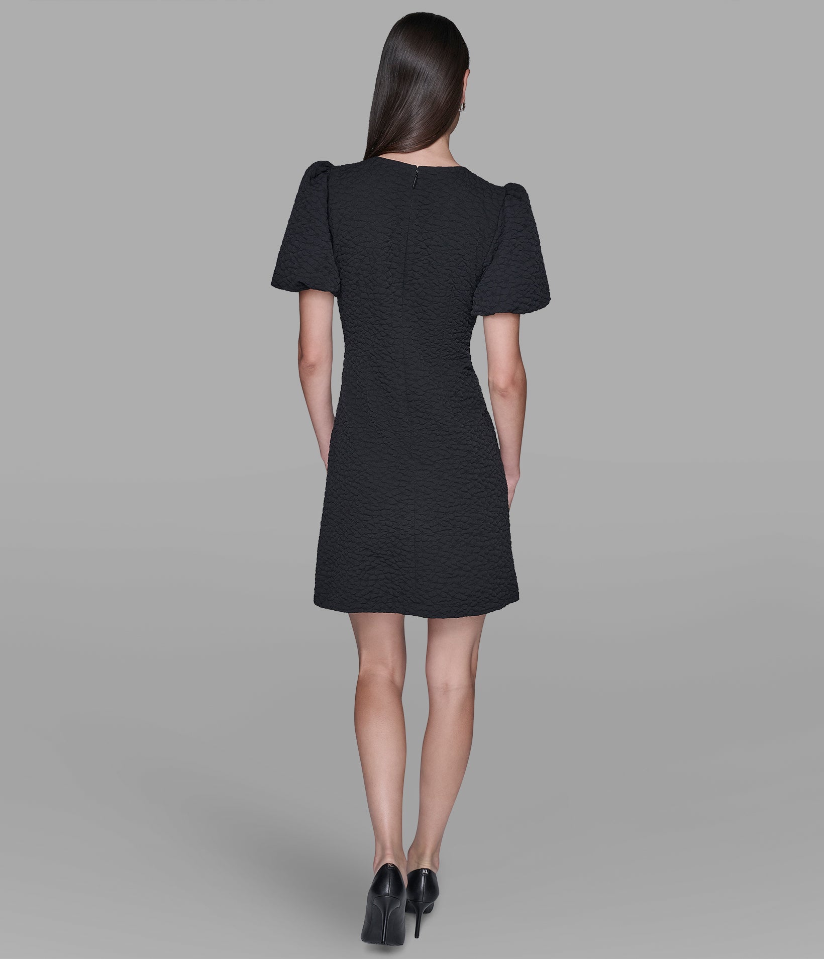 FLORAL JACQUARD DRESS WITH PUFF SLEEVES View 2 | Women's Dresses & Jumpsuits