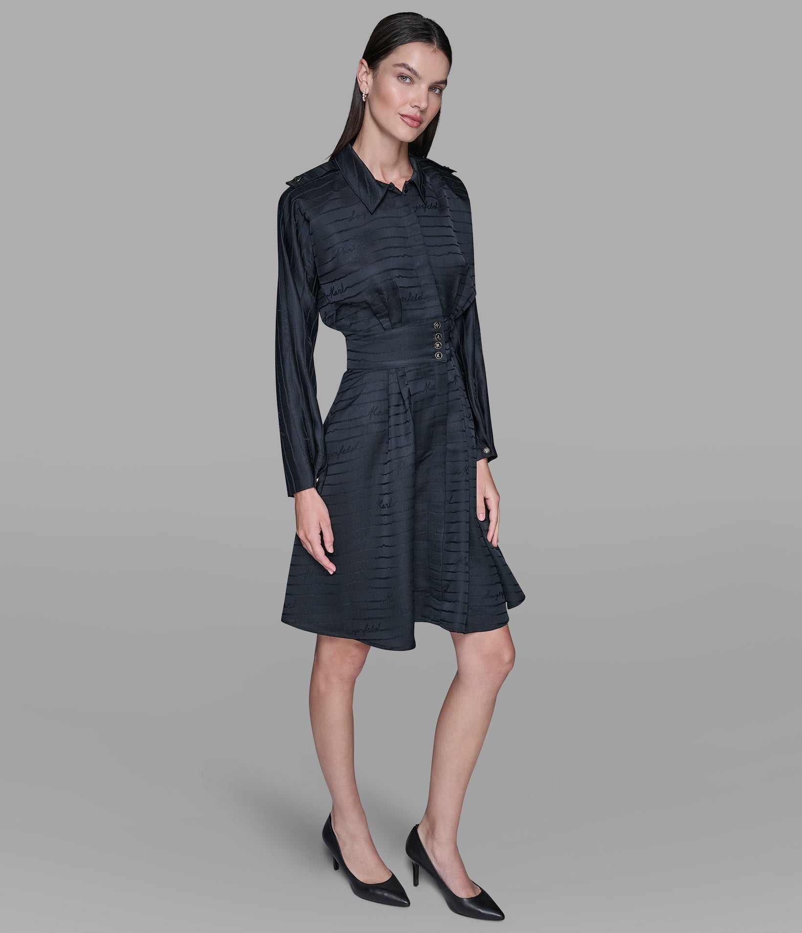 Silky Jacquard Karl Button Shirt Dress | Dresses & Jumpsuits