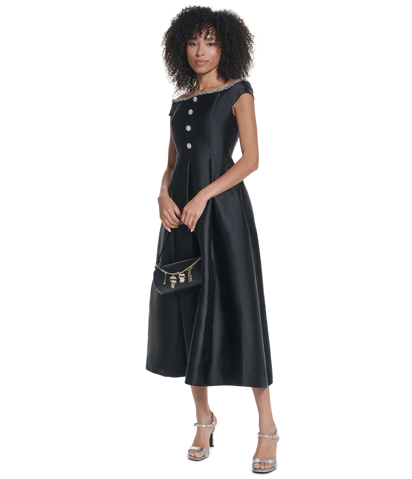 OFF THE SHOULDER A-LINE MIDI MIKADO DRESS VIEW 5