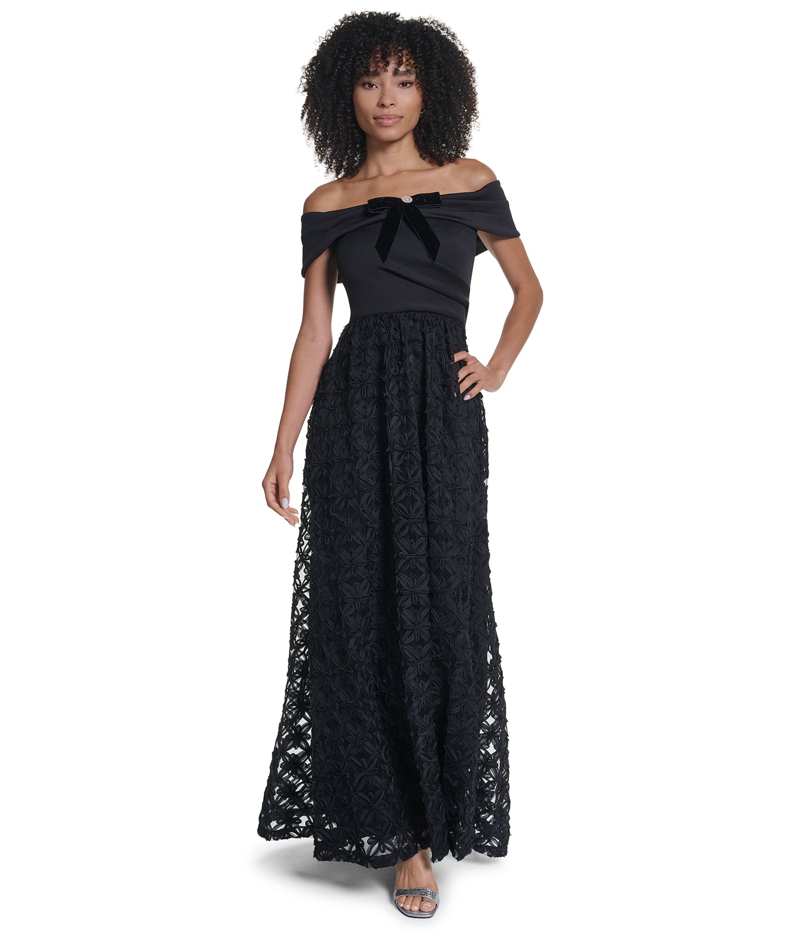 OFF THE SHOULDER BALLGOWN WITH CREPE BODICE AND RIBBON VIEW 5