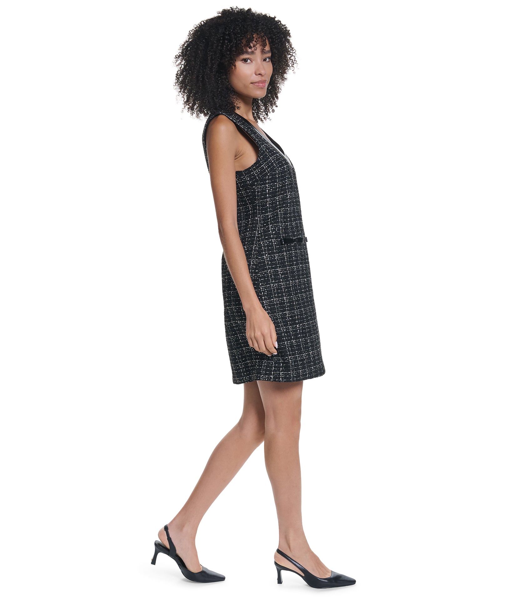 TWEED SHEATH WITH FAUX LEATHER VIEW 4