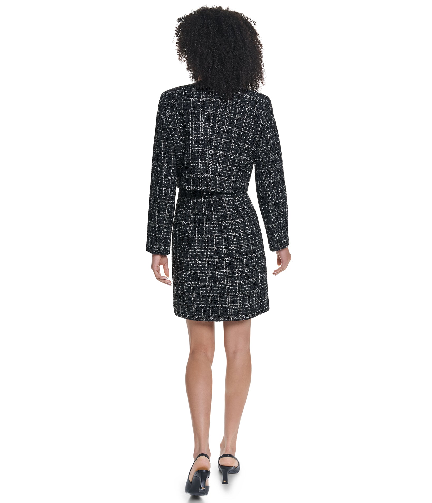 TWEED CROPPED BLAZER WITH FAUX LEATHER ACCENTS VIEW 6