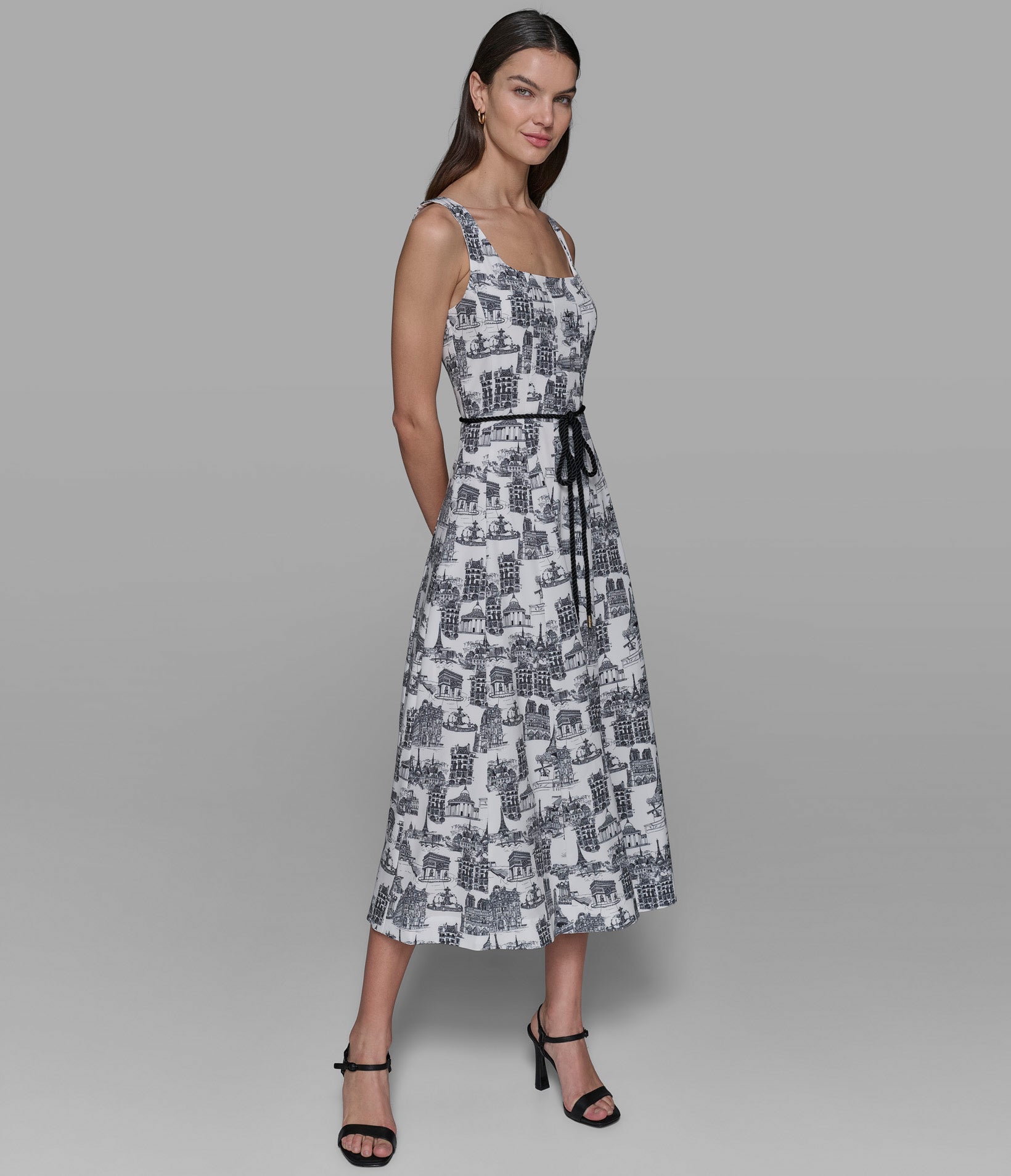 SLEEVELESS PRINTED PARIS TOILE MIDI DRESS View 1 | New Women's Clothing