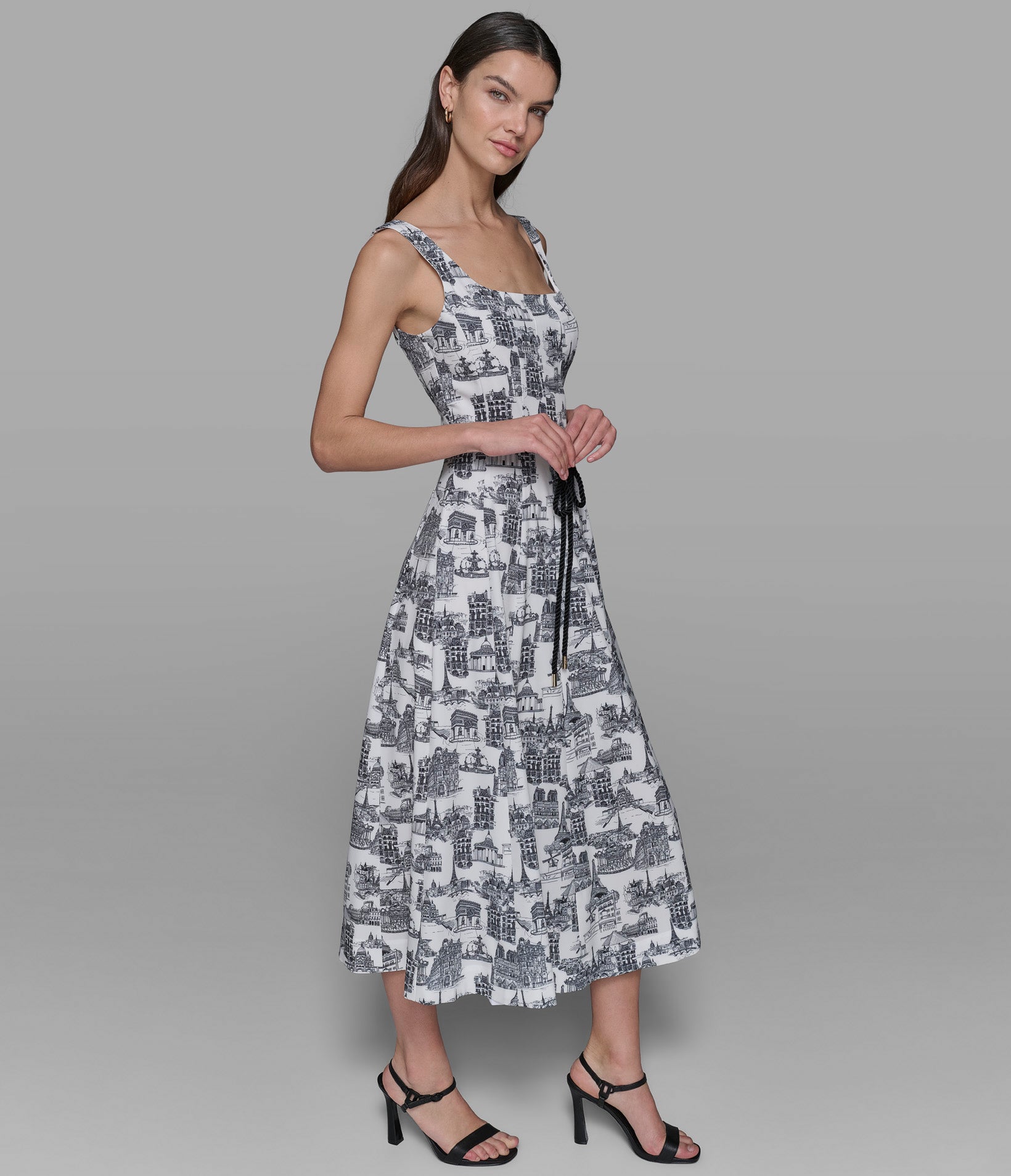 SLEEVELESS PRINTED PARIS TOILE MIDI DRESS VIEW 3 | New Women's Clothing