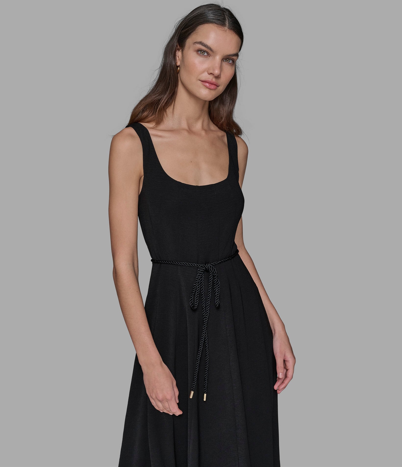 SLEEVELESS BELTED TEA LENGTH DRESS VIEW 6 | Women's Clothing