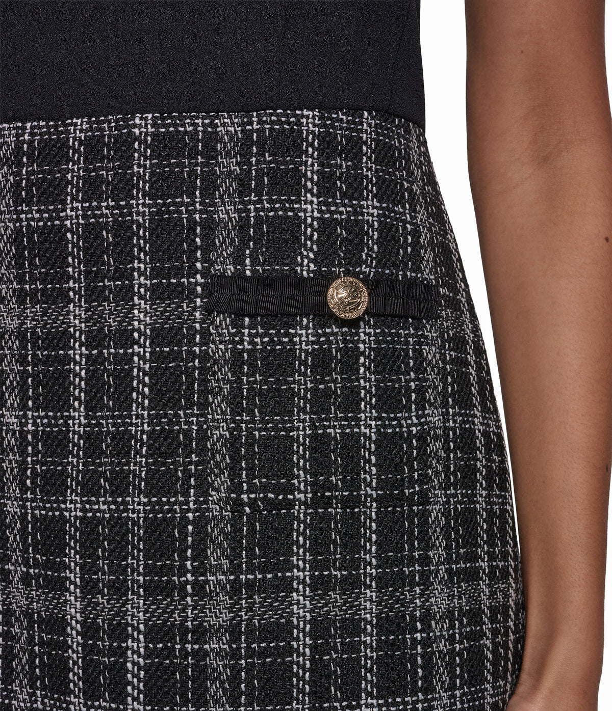 CONTRAST PLAID TWEED A LINE DRESS VIEW 5
