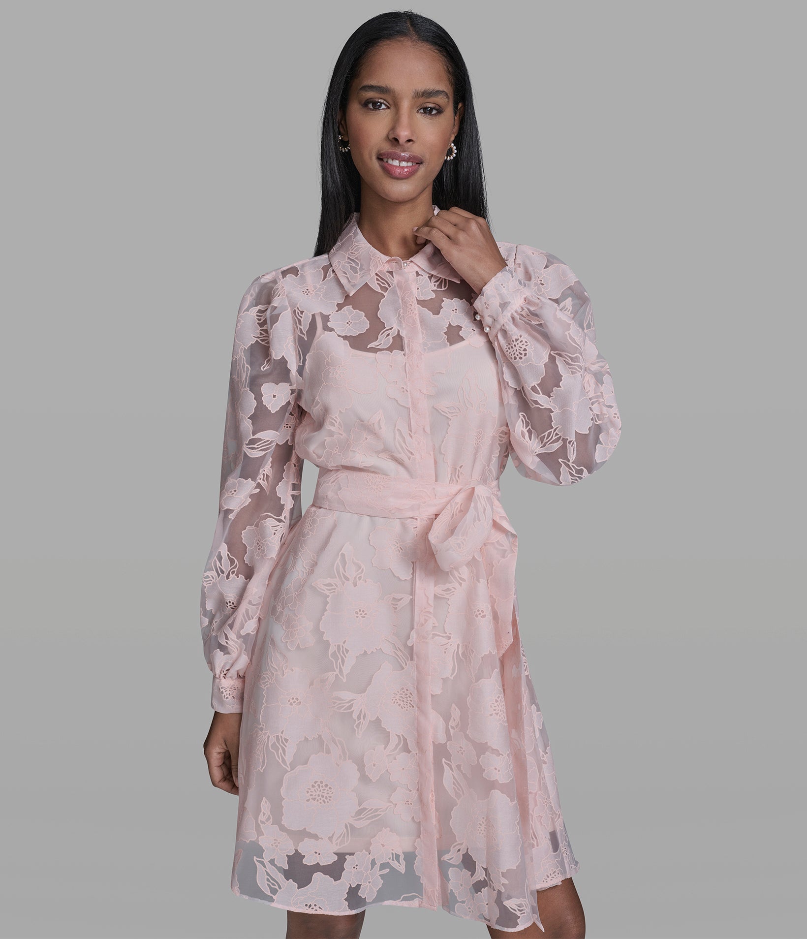 SHEER JACQUARD FLORAL FIT AND FLARE DRESS View 1 | Products