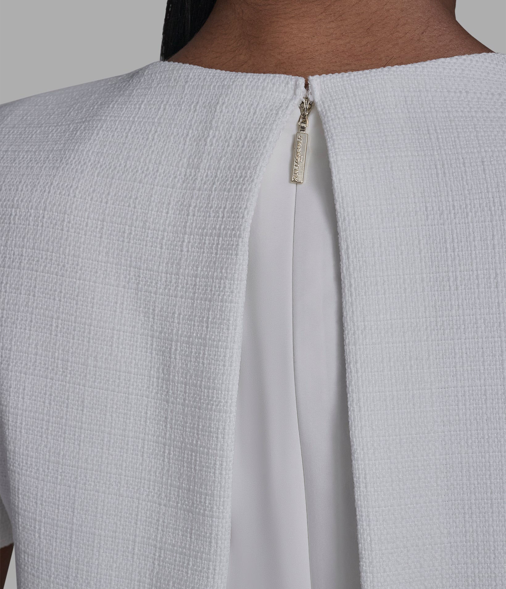 FAUX TWEED POP-OVER DRESS WITH FLORAL BUTTONS VIEW 6 | New Arrivals