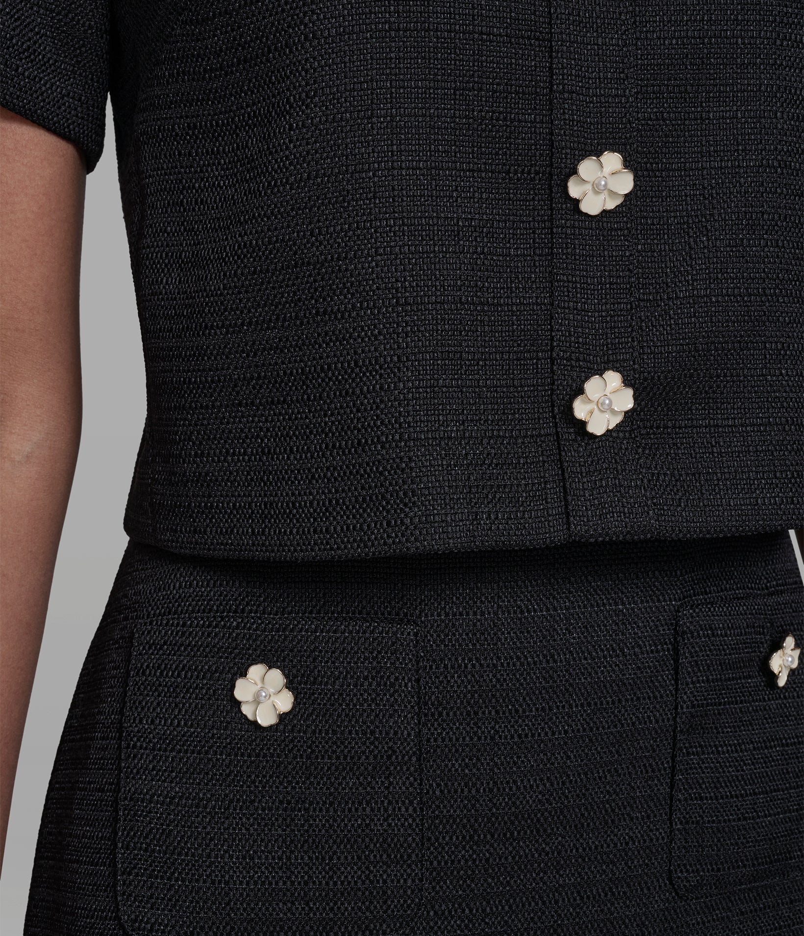 FAUX TWEED POP-OVER DRESS WITH FLORAL BUTTONS VIEW 6 | New Arrivals