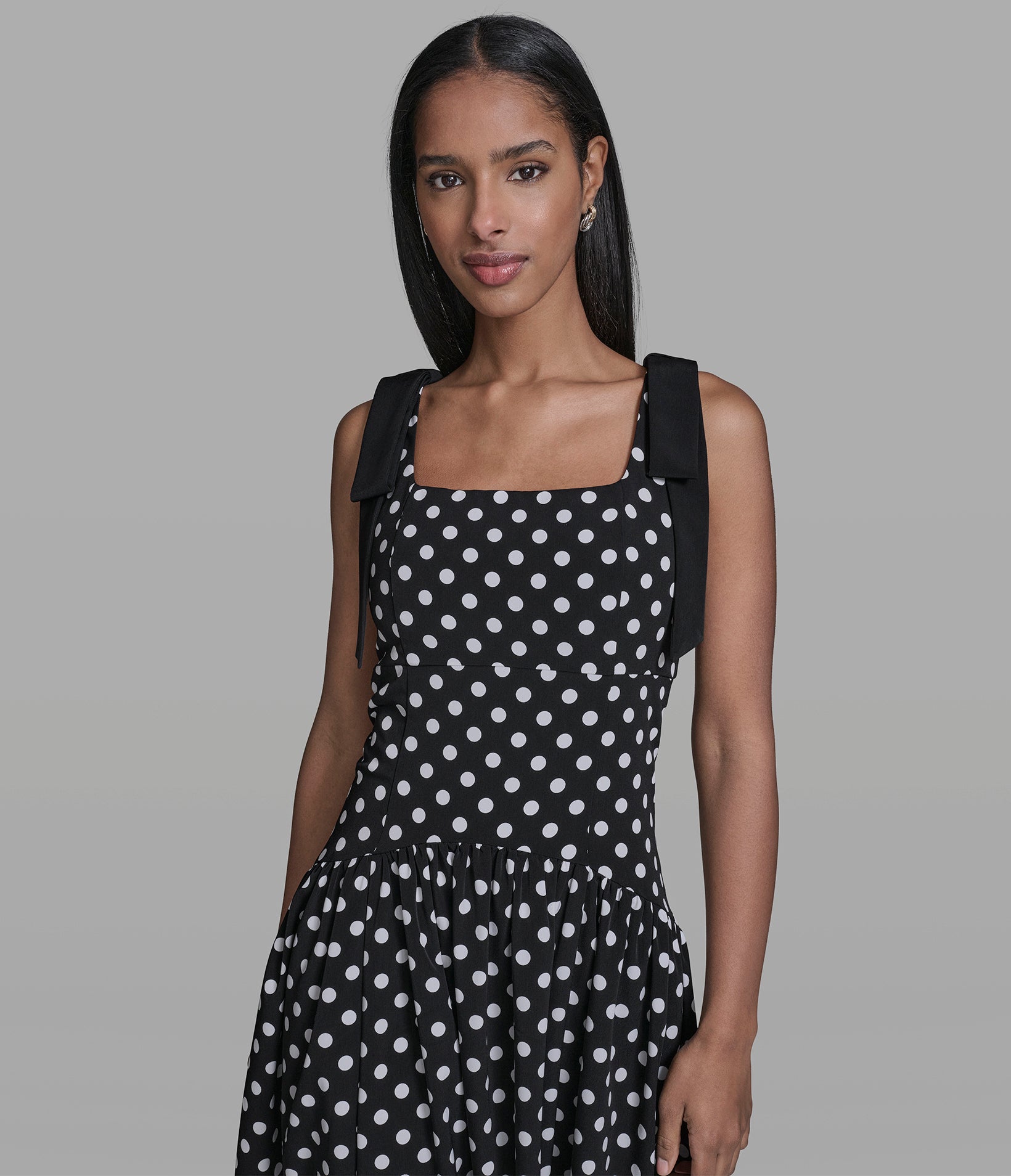 BOW STRAP POLKA DOT MIDI DRESS VIEW 5