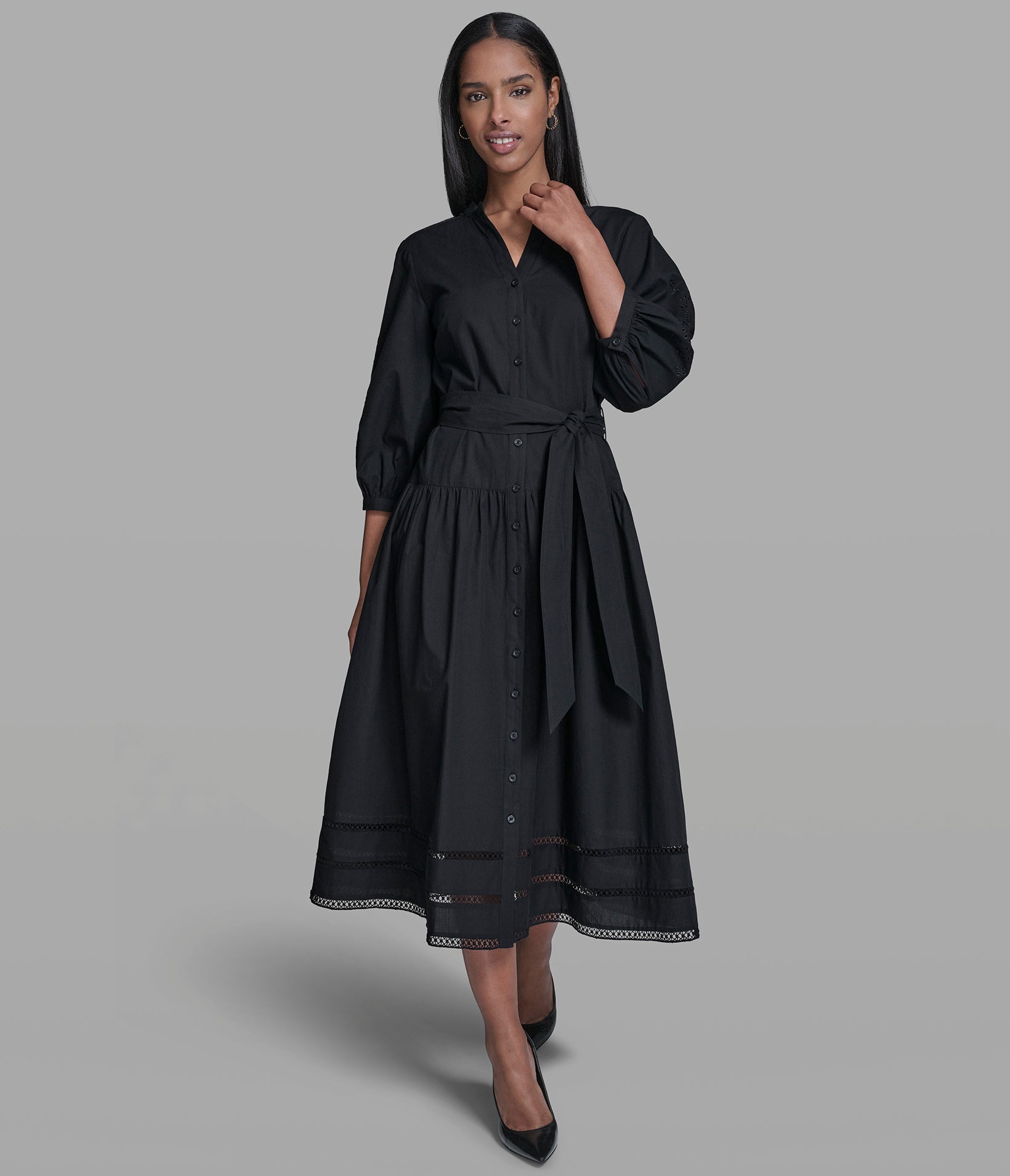 Cotton Poplin Eyelet Midi Shirt Dress | Dresses & Jumpsuits | Karl