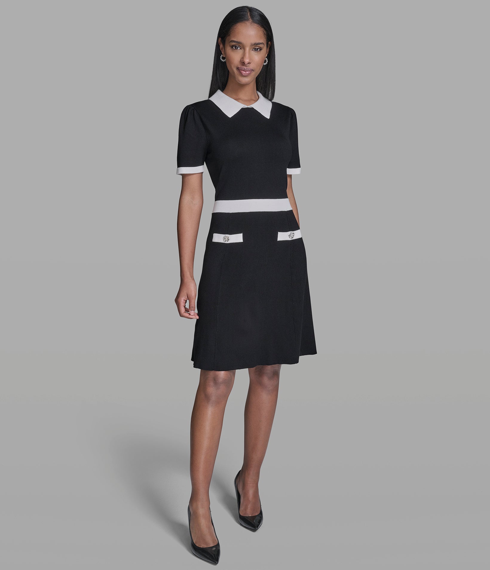 SWEATER DRESS WITH CONTRAST BANDING View 1 | New Women's Clothing