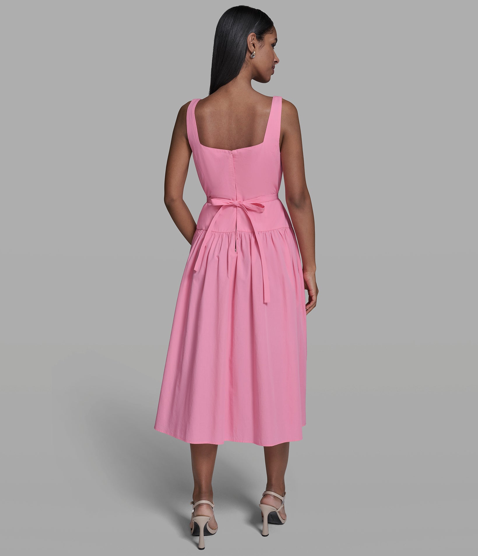 COTTON POPLIN MIDI DRESS WITH FLOWER BELT View 2 | Women's Clothing