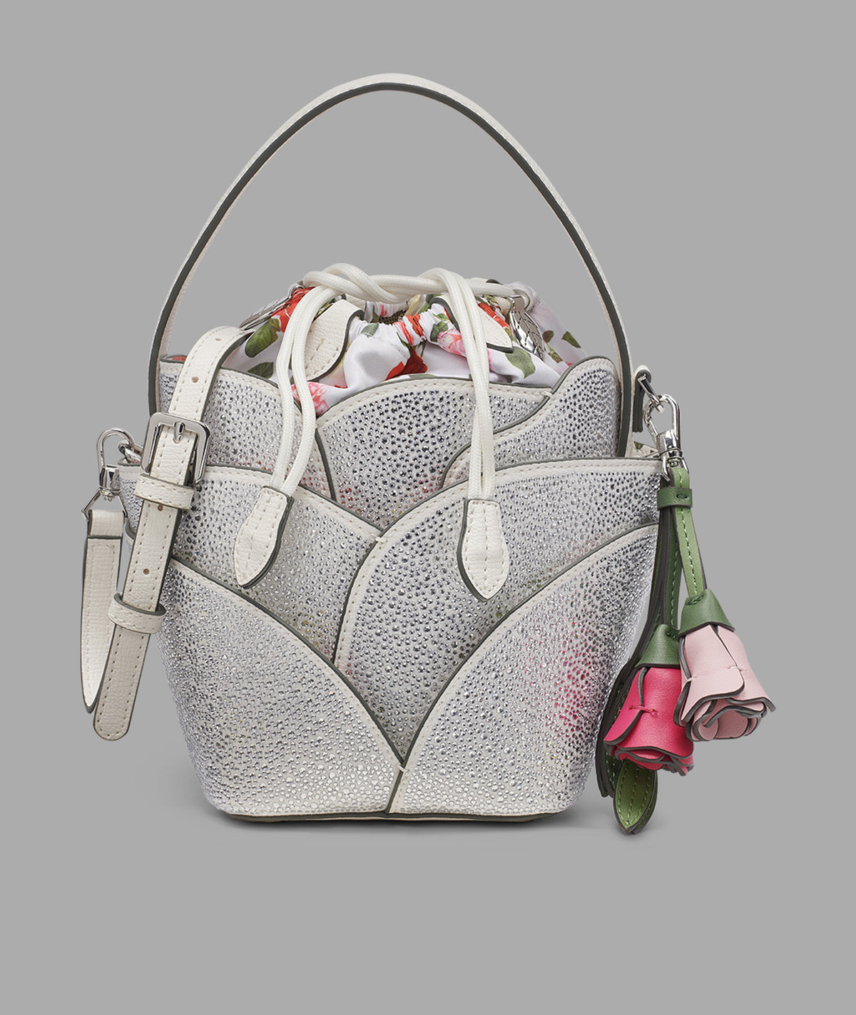 IKON FLOWER BUCKET BAG WITH RHINESTONES