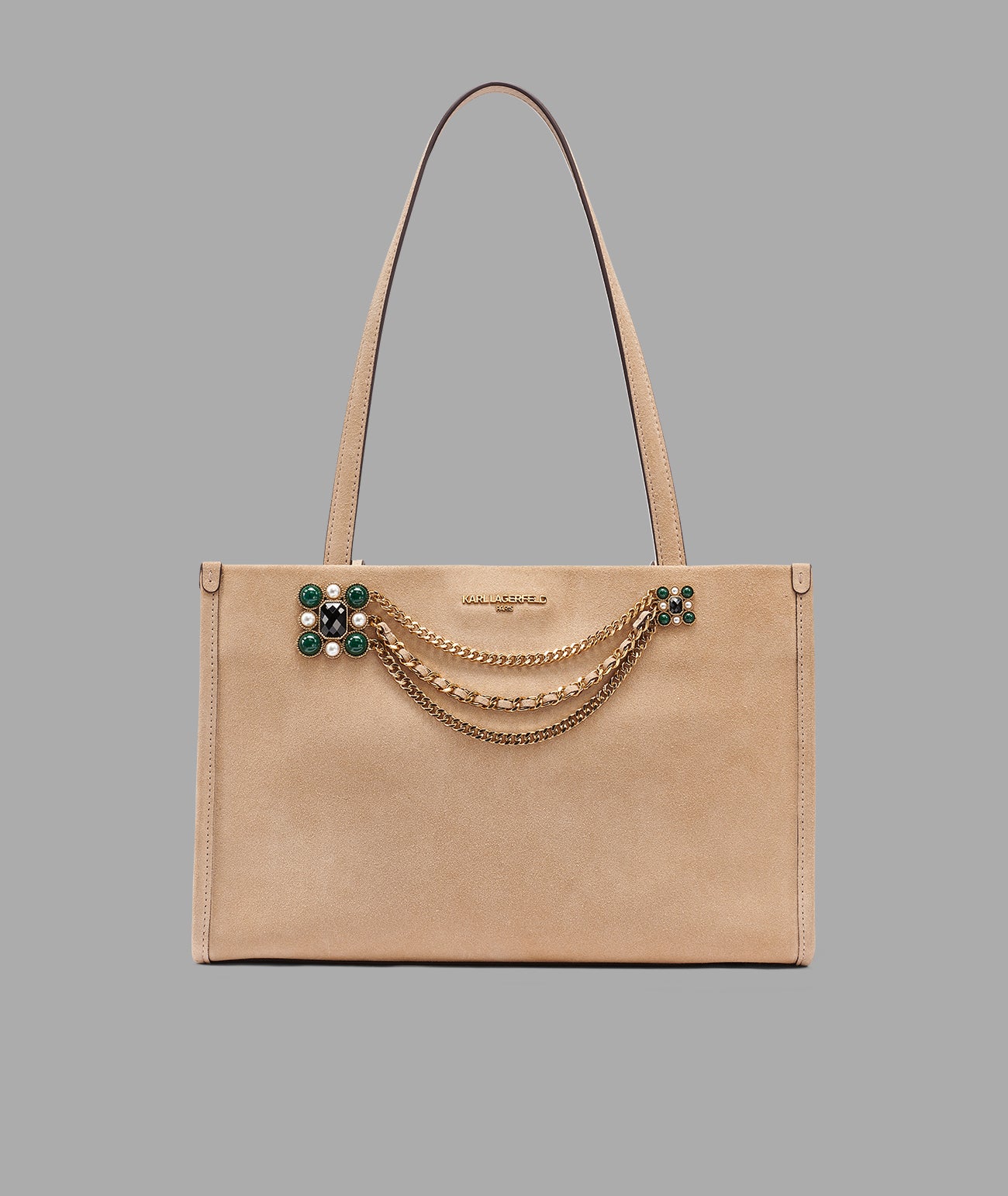 JADE SUEDE SHOPPER WITH BROCHE AND SWAG CHAIN VIEW 1