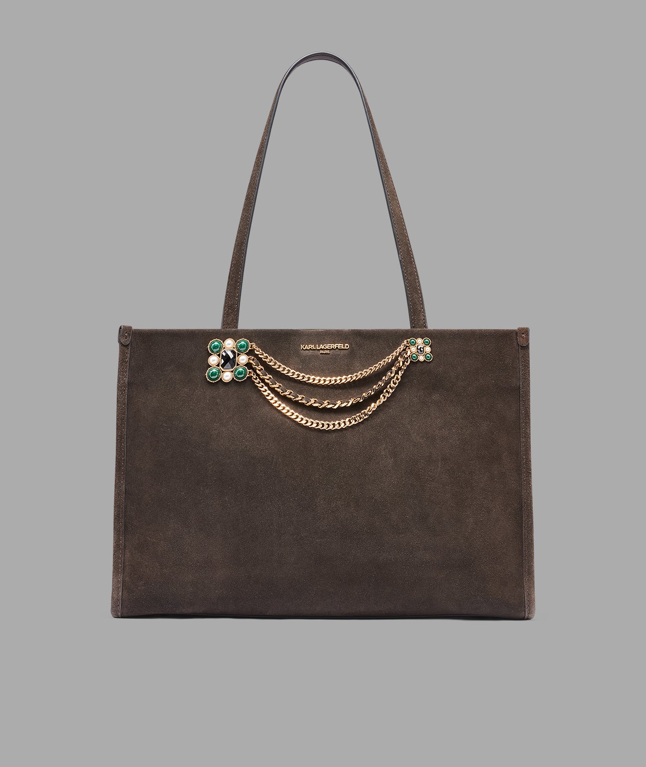 JADE SUEDE TOTE W/ BROCHE+SWAG CHAIN VIEW 1