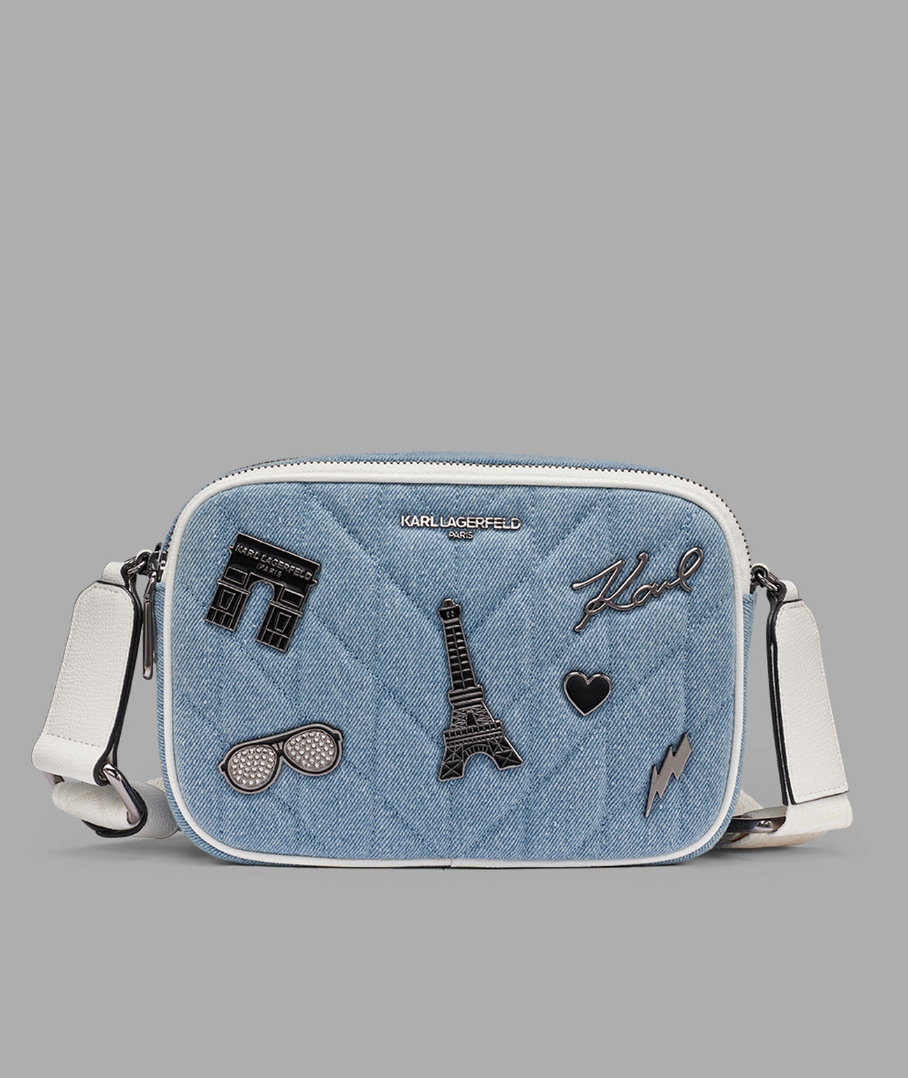 Maybelle Denim Crossbody With Paris Pins | Crossbodies & Satchels