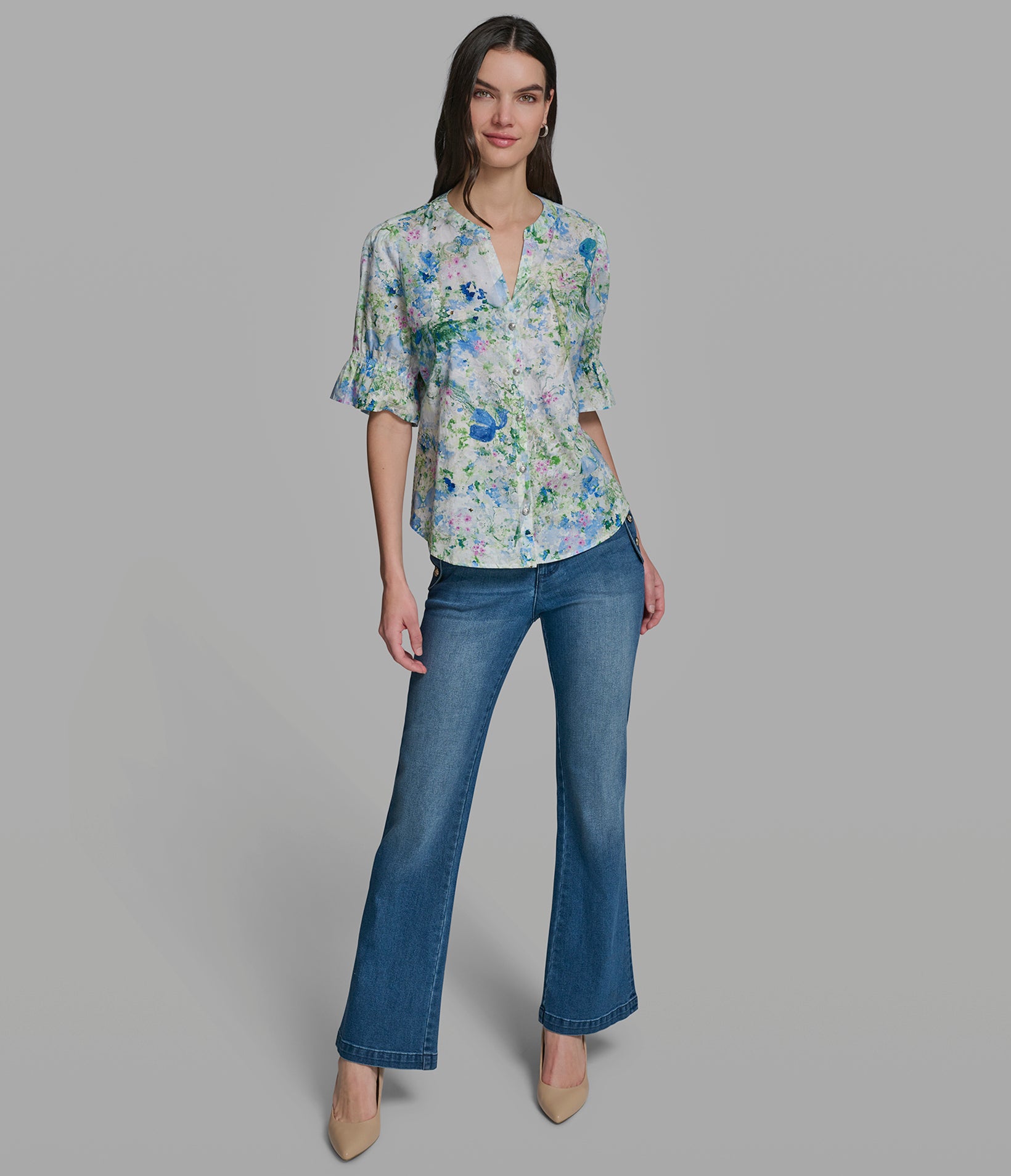 FLORAL PRINT RUFFLE SLEEVE TOP VIEW 4 | Women's Tops & Sweaters