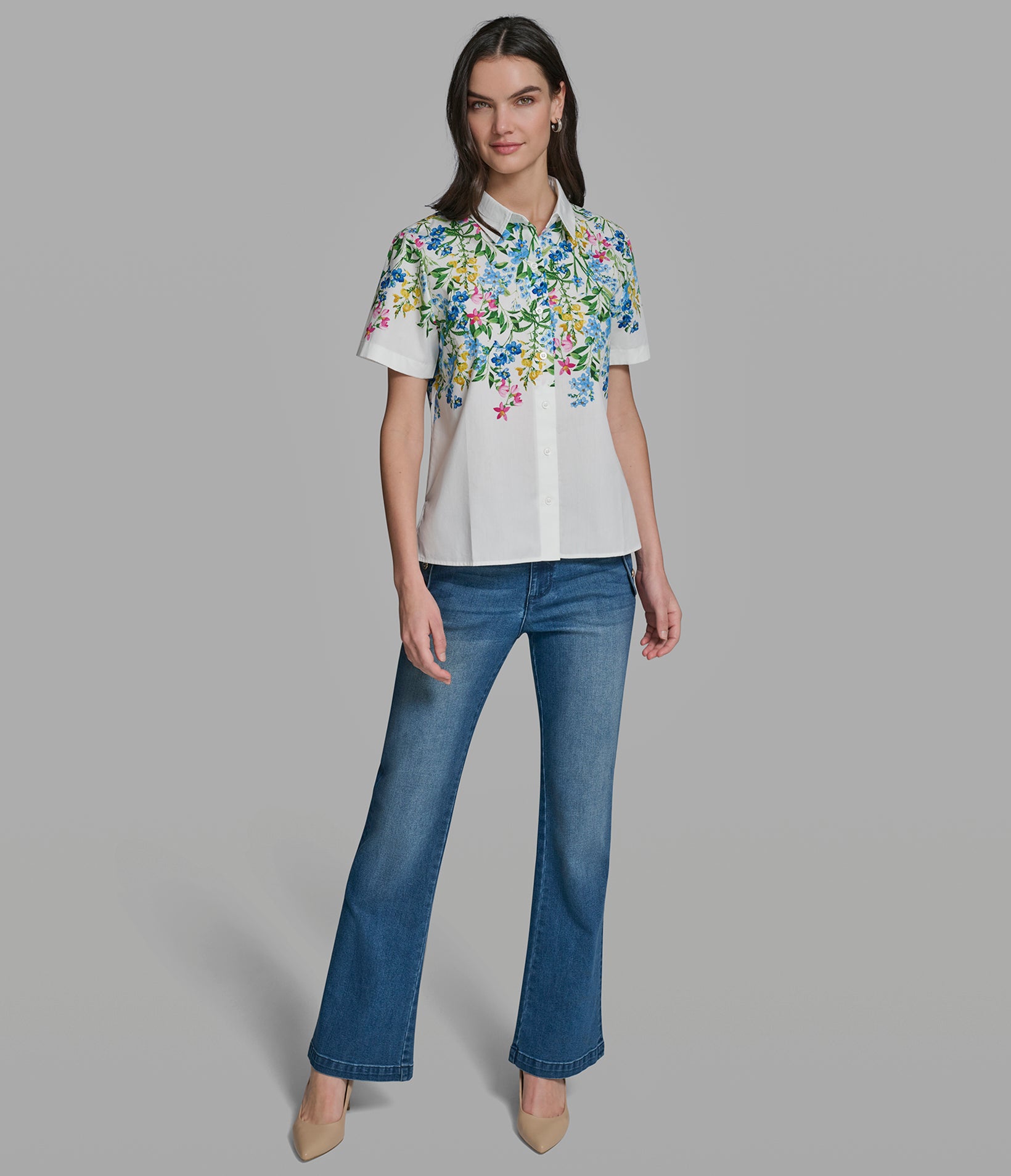 トップス Karl327XS Short Sleeve Floral Blouse | Sweaters & Tops | Karl Lagerfeld Paris