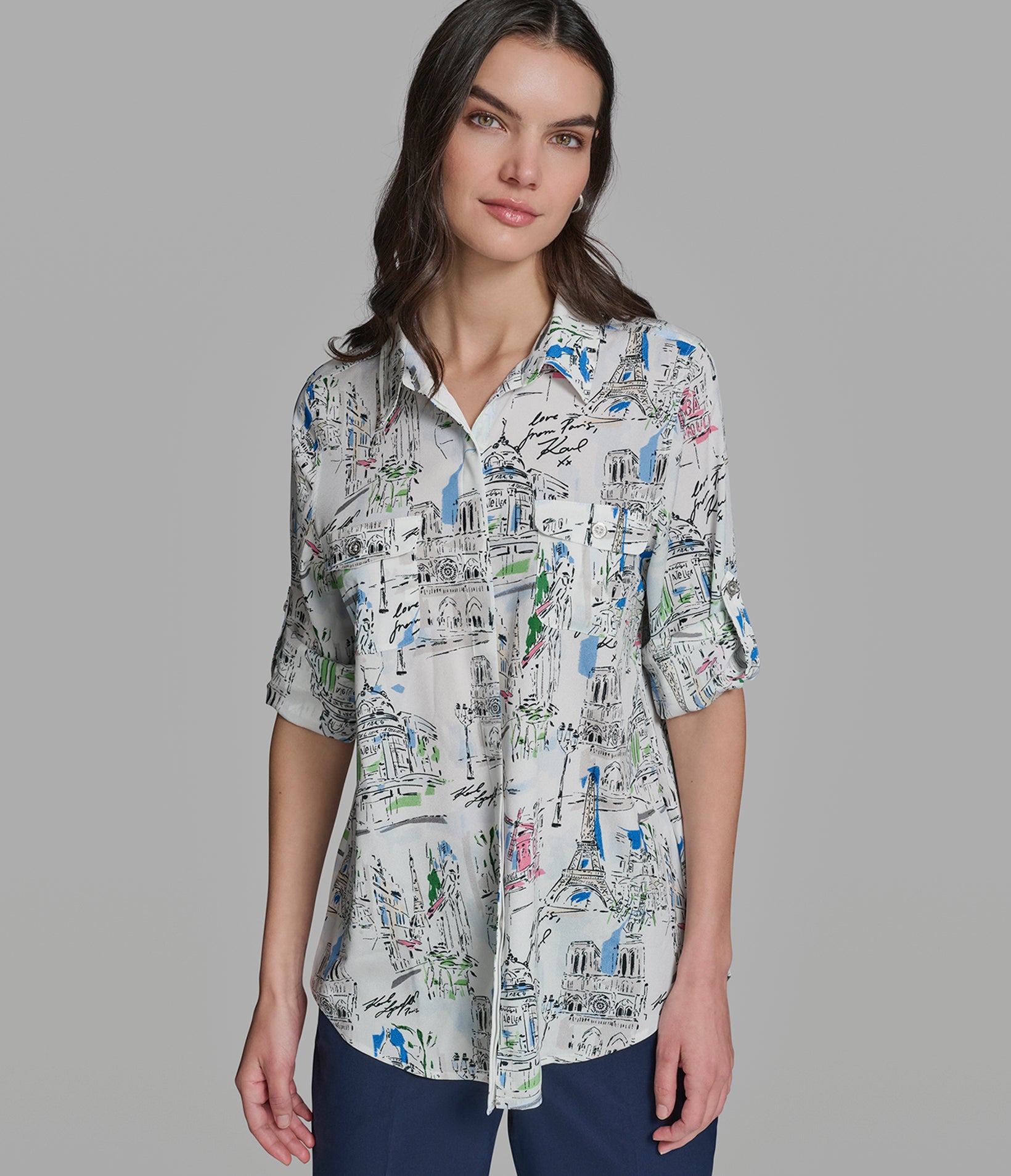 Satin Logo Shirt | Sweaters & Tops | Karl Lagerfeld Paris