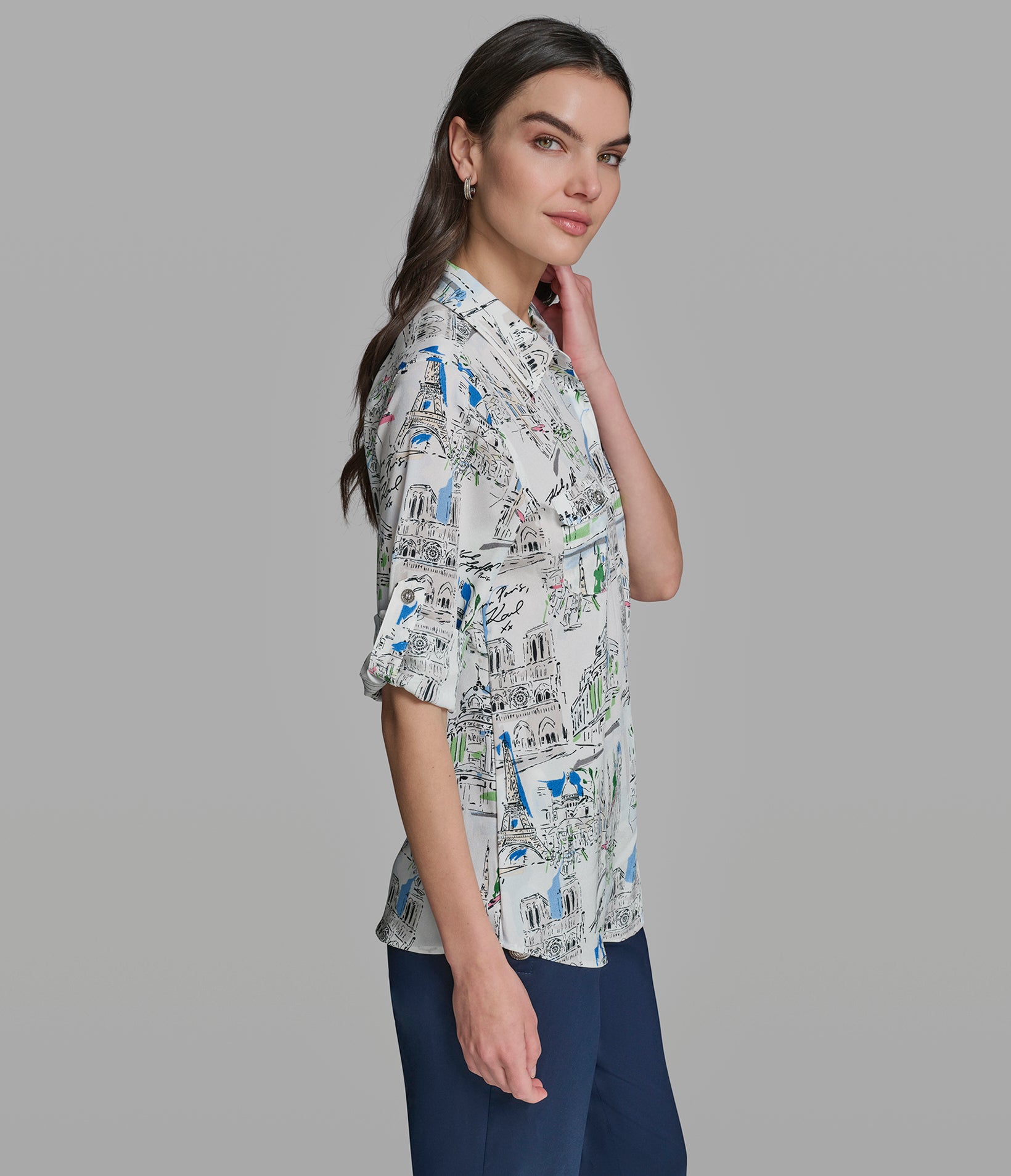 PARIS SKETCH PRINTED BLOUSE VIEW 3 | New Women's Clothing