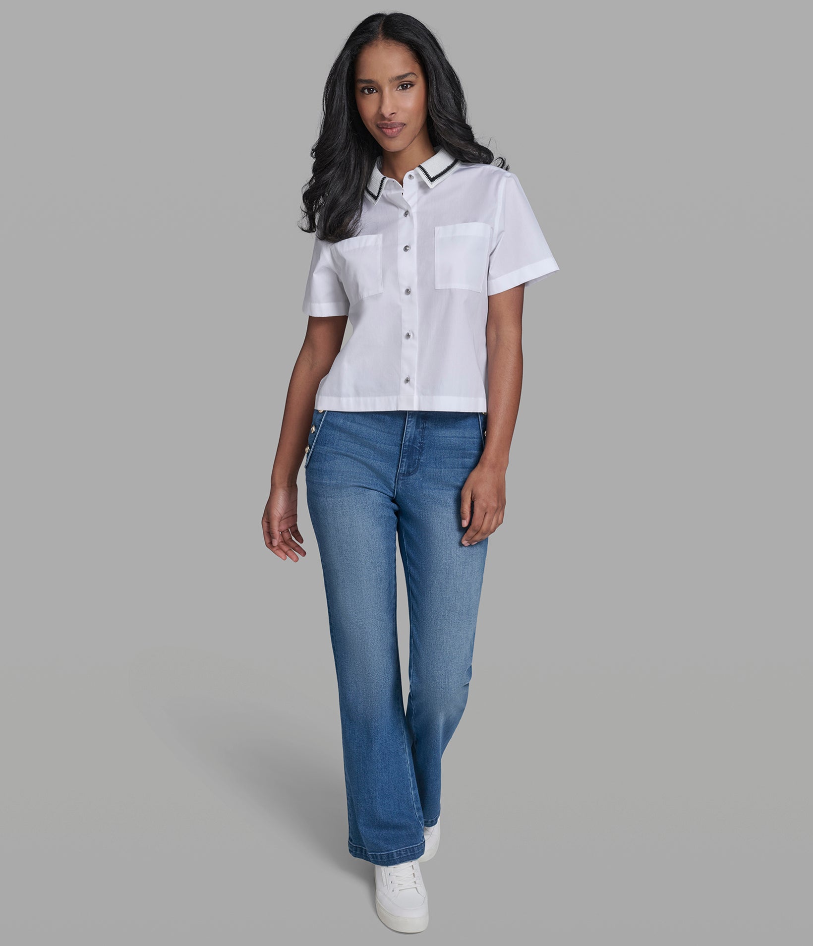 SHORT SLEEVE CROCHET COLLAR POPLIN SHIRT VIEW 5 | New Arrivals