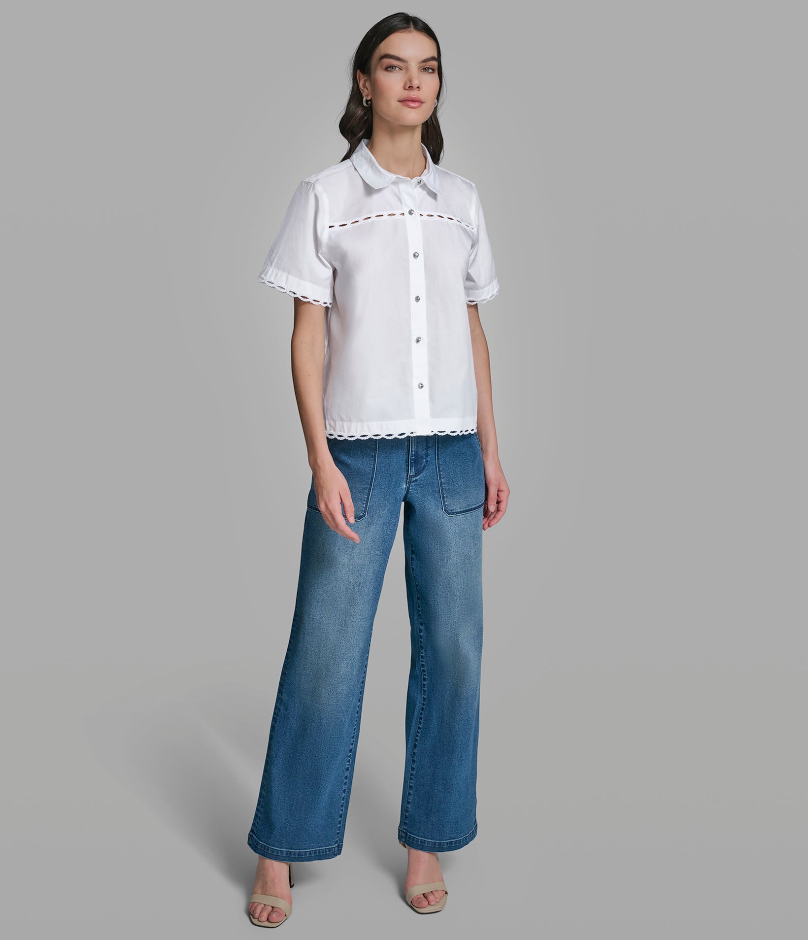 EYELIT TRIM BUTTON FRONT SHIRT VIEW 4 | Women's Tops & Sweaters