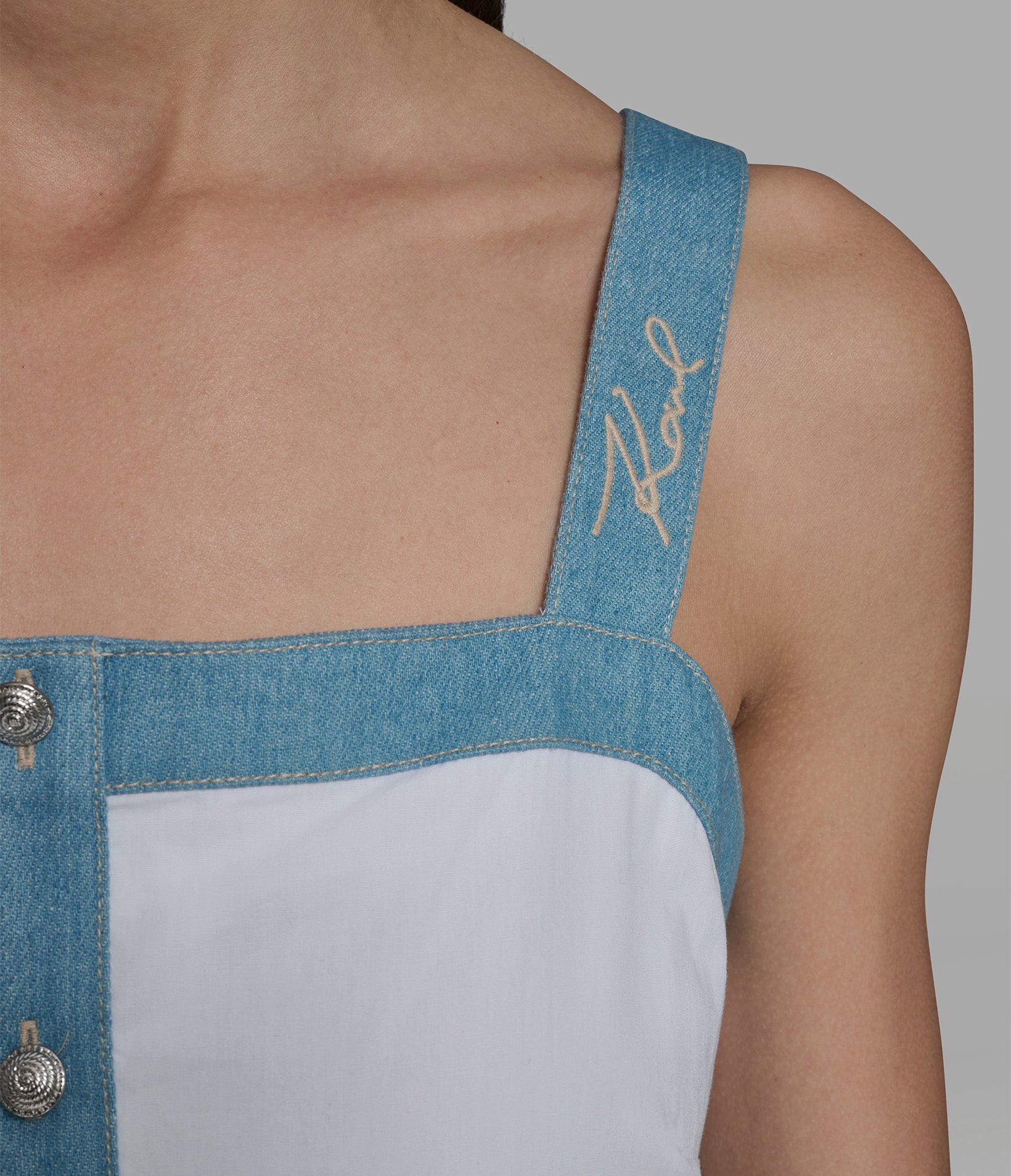 SLEEVELESS DENIM TRIM MIDI DRESS VIEW 5 | Women's Clothing