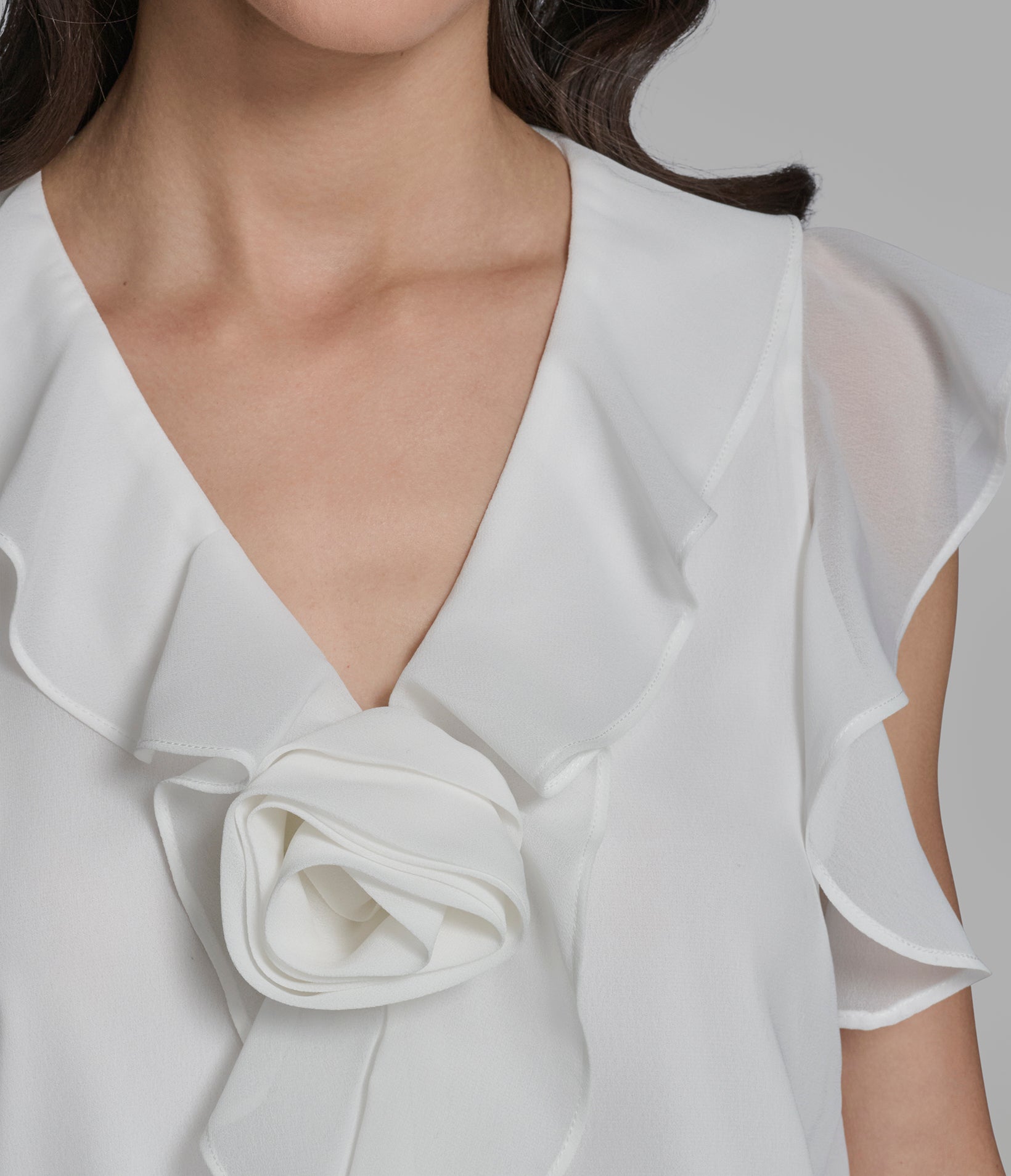 SLEEVELESS RUFFLE V-NECK TOP WITH ROSETTE VIEW 7 | Women's Tops & Sweaters
