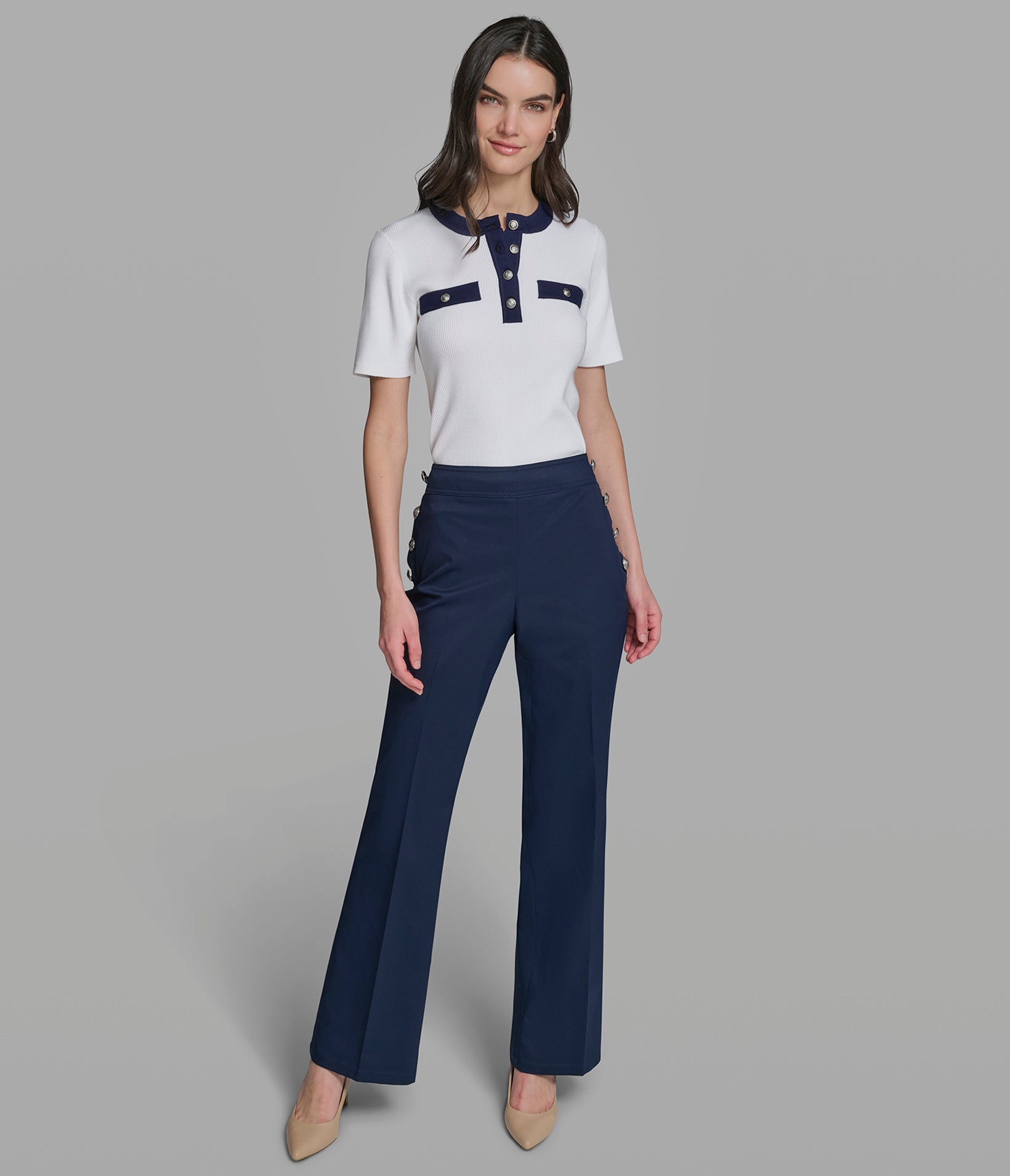 SAILOR BUTTON FLARE LEG PANT VIEW 4 | Women's Sale