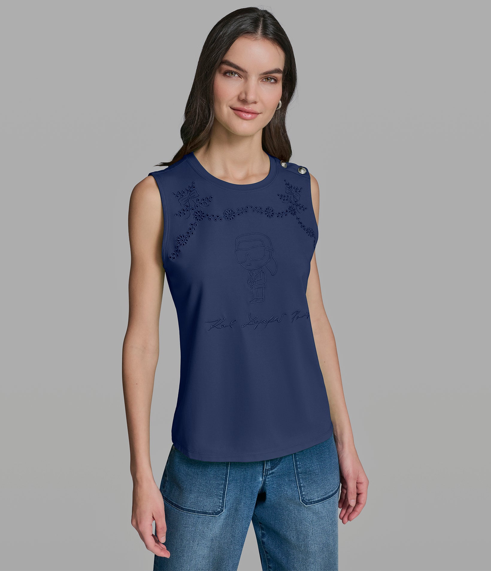 KARL EYELET KNIT TOP View 1 | New Women's Clothing