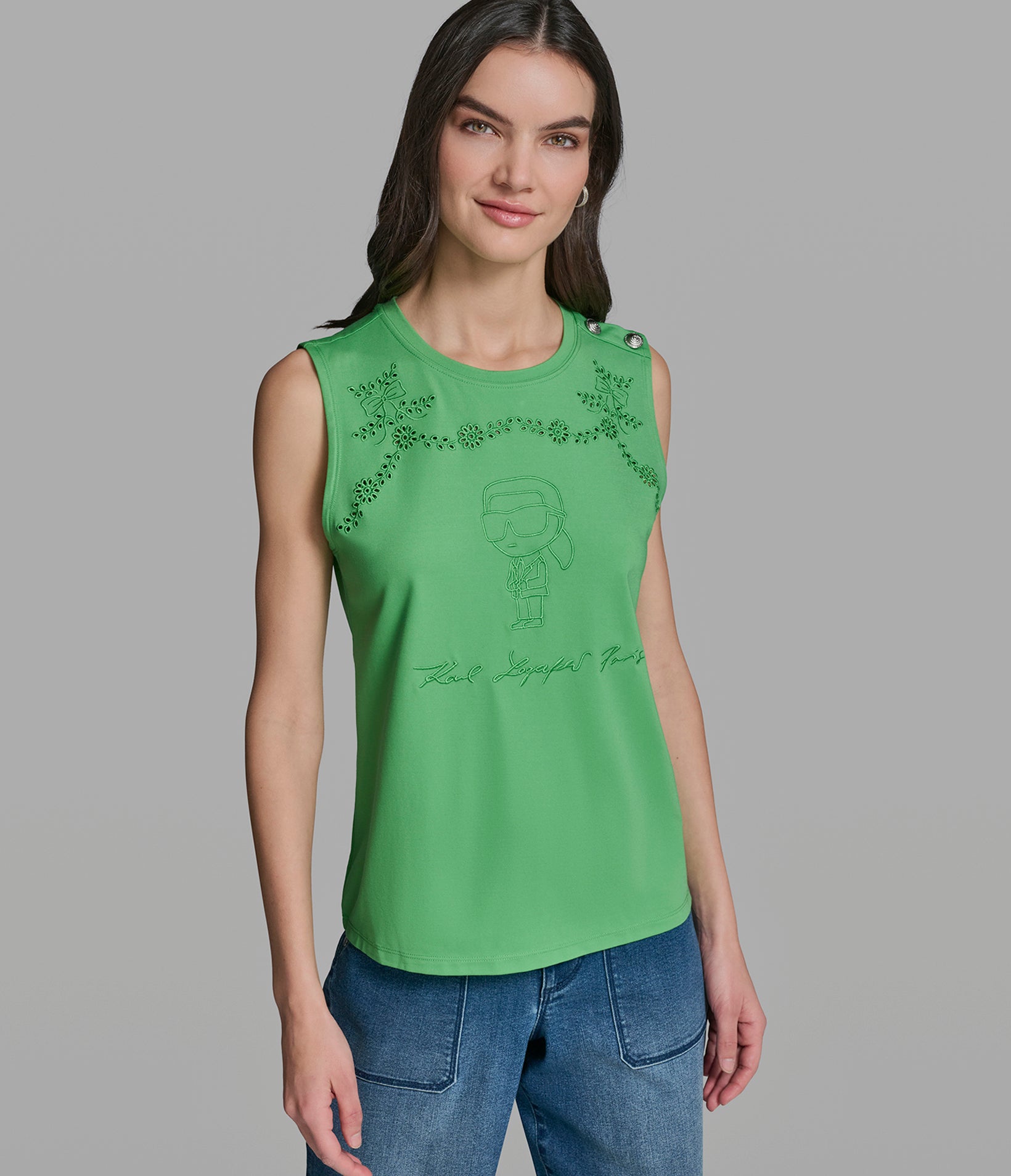 Karl Eyelet Knit Top | Sweaters & Tops | Karl Lagerfeld Paris