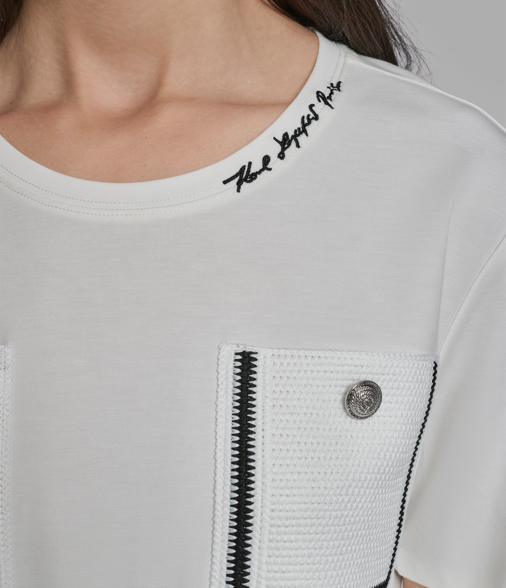 SHORT SLEEVE KNIT SHIRT WITH CROCHET POCKETS VIEW 6 | Women's Clothing