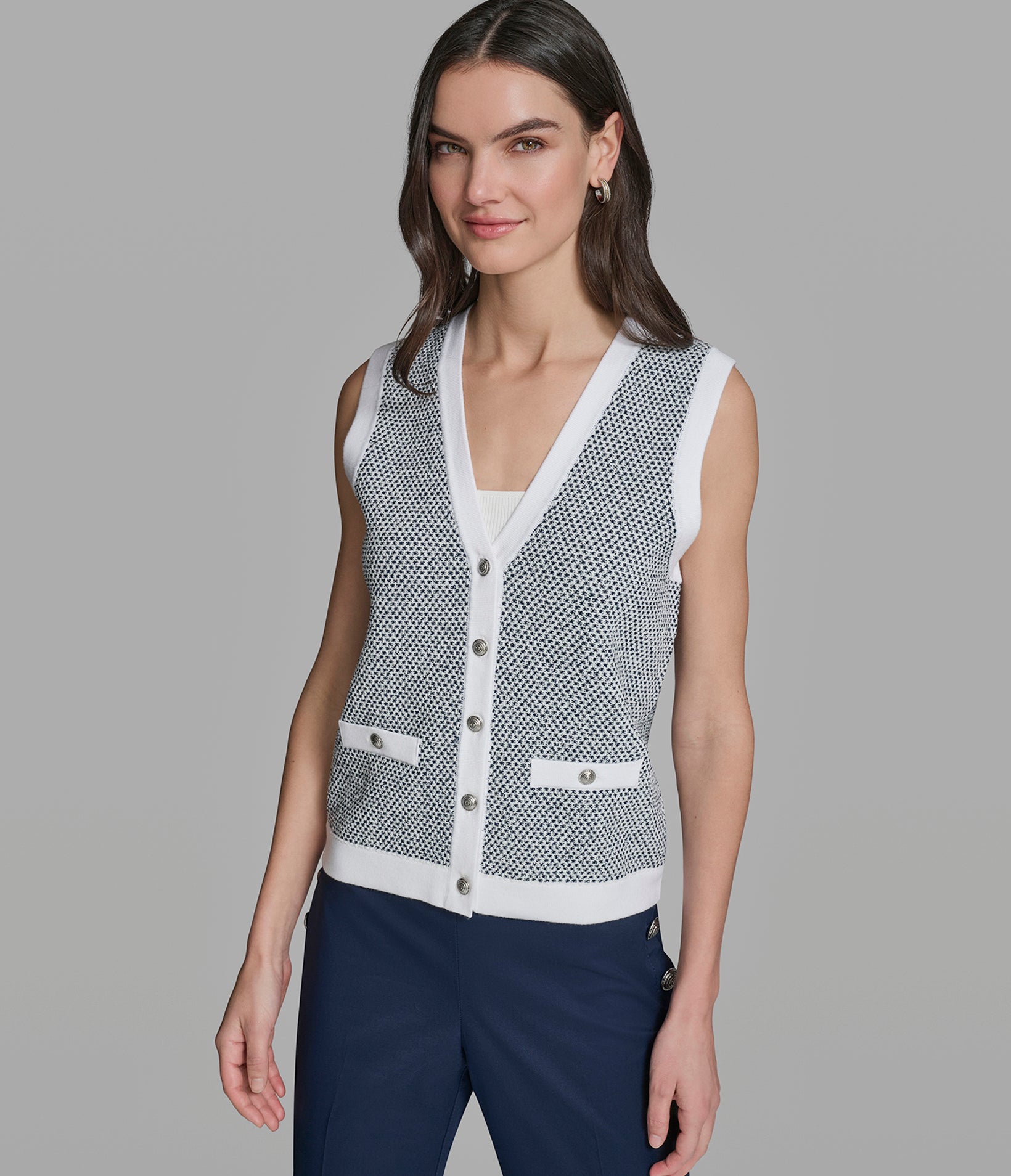 SLEEVELESS MARLED CARDIGAN View 1 | Women's Clothing