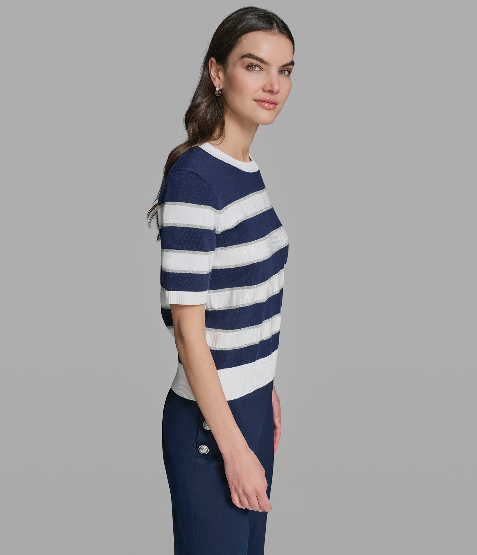 SEQUIN STRIPE KNIT TOP VIEW 3 | Women's Tops & Sweaters