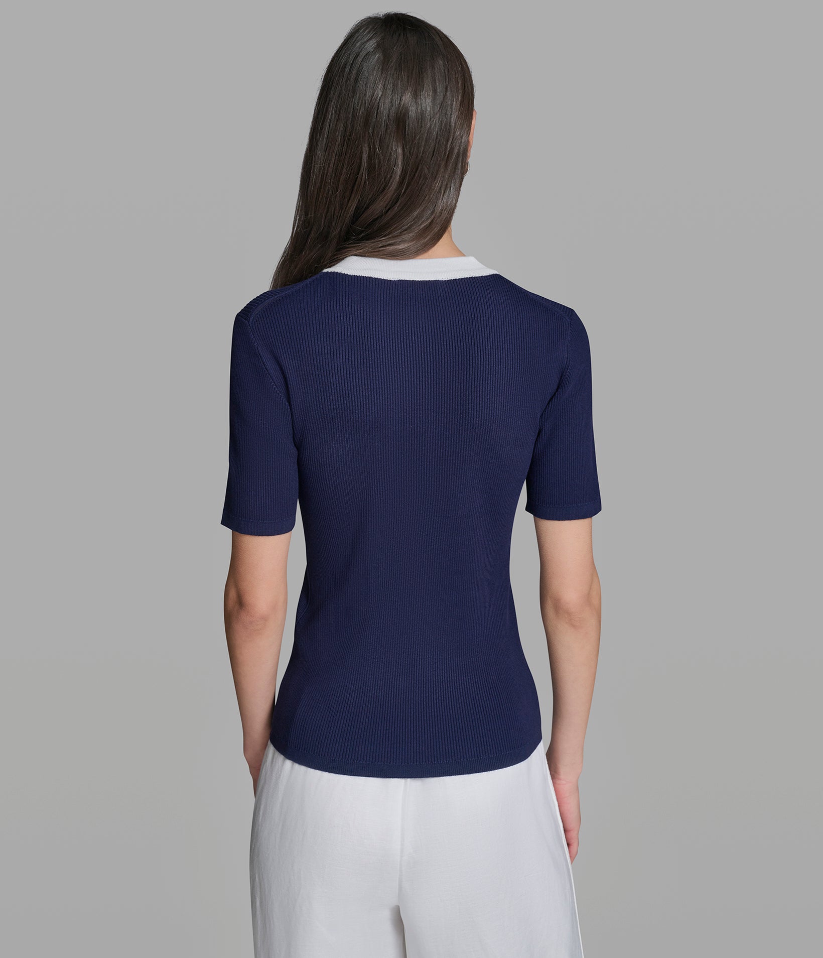 CONTRAST TRIM RIBBED KNIT TOP View 2 | Women's Clothing